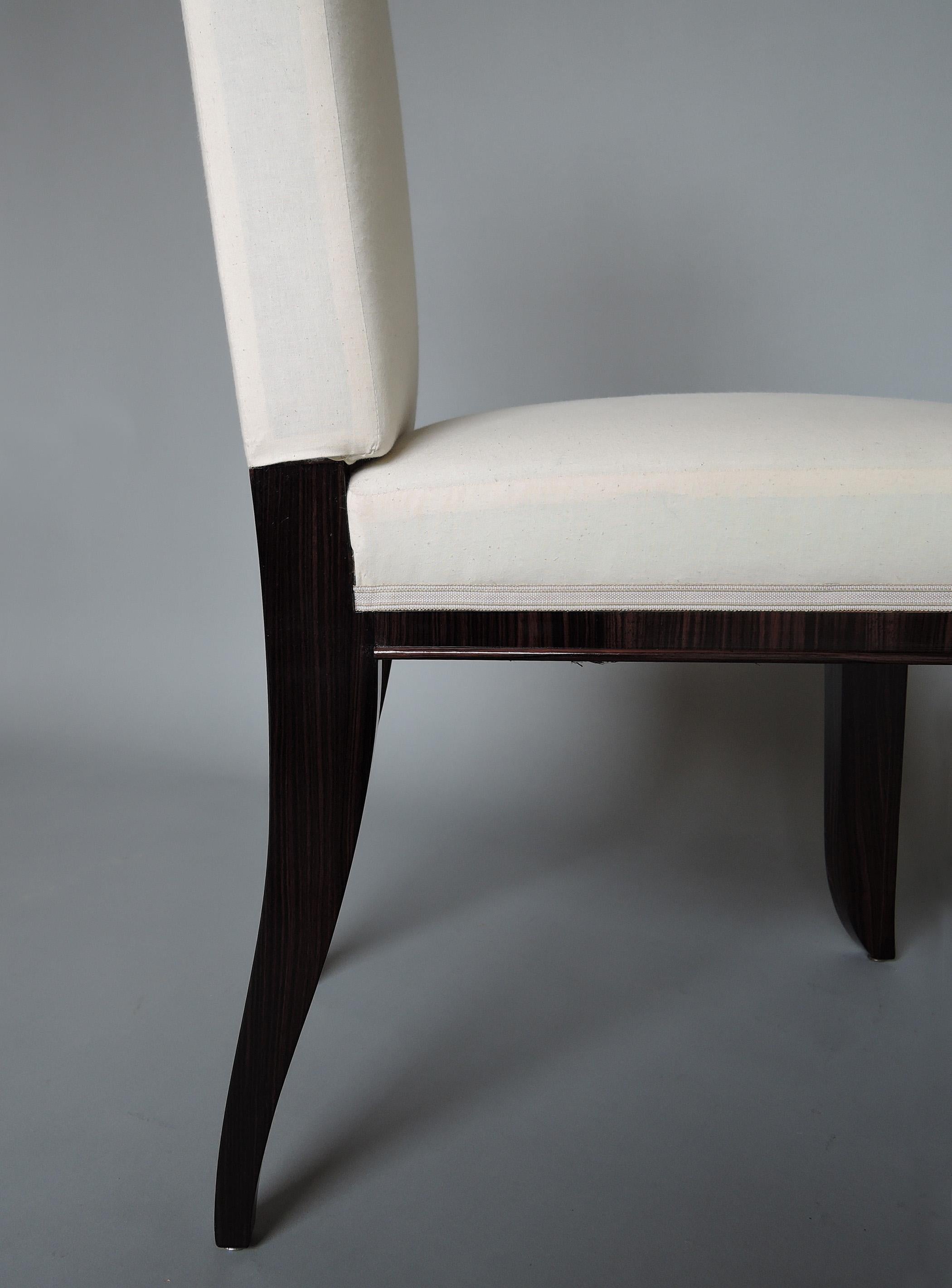 A Set of 8 Fine French Art Deco Macassar Ebony Dining Chairs by Paul Frechet For Sale 4