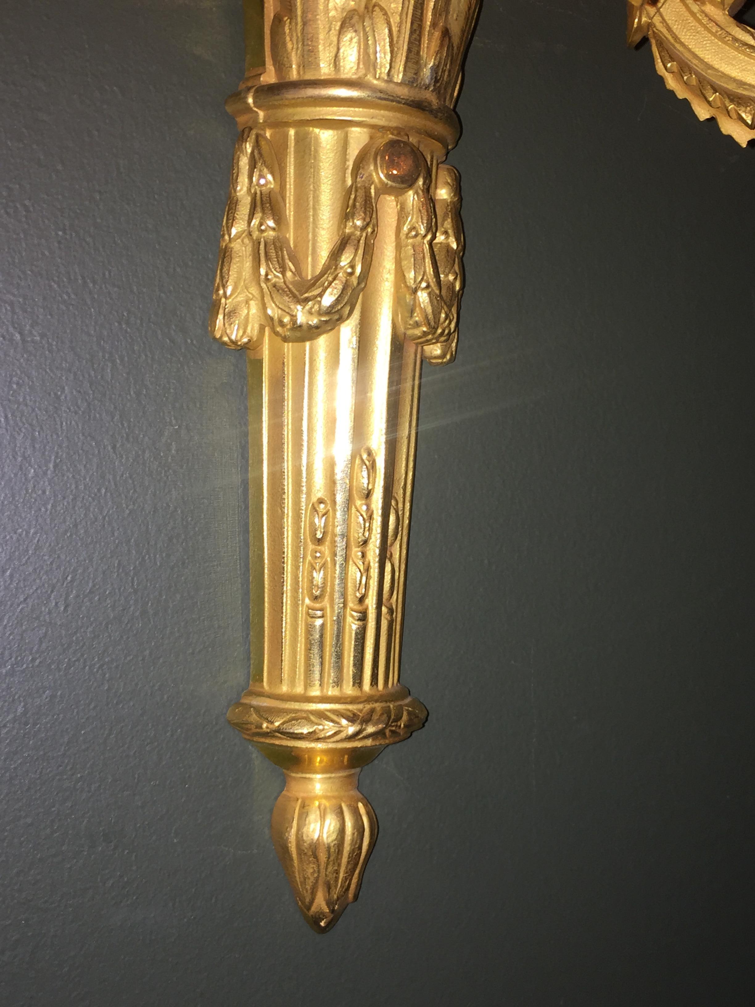 Set of 8 Louis XVI Style Gilt Bronze Three-Arm Wall Sconces 4