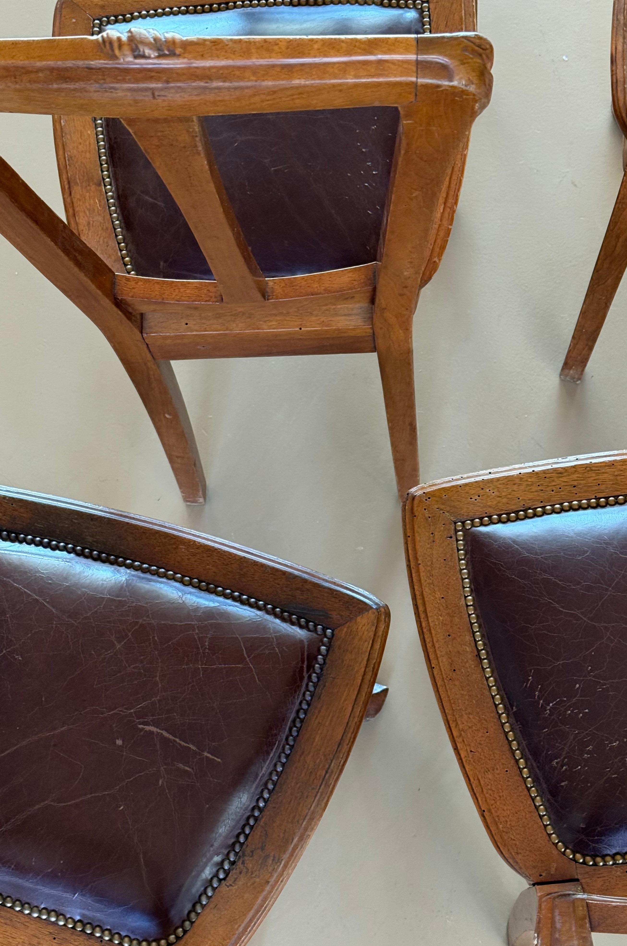 Juego de 8 sillas de comedor francesas Art Nouveau con asientos de cuero, finales del s. XIX. en venta 11