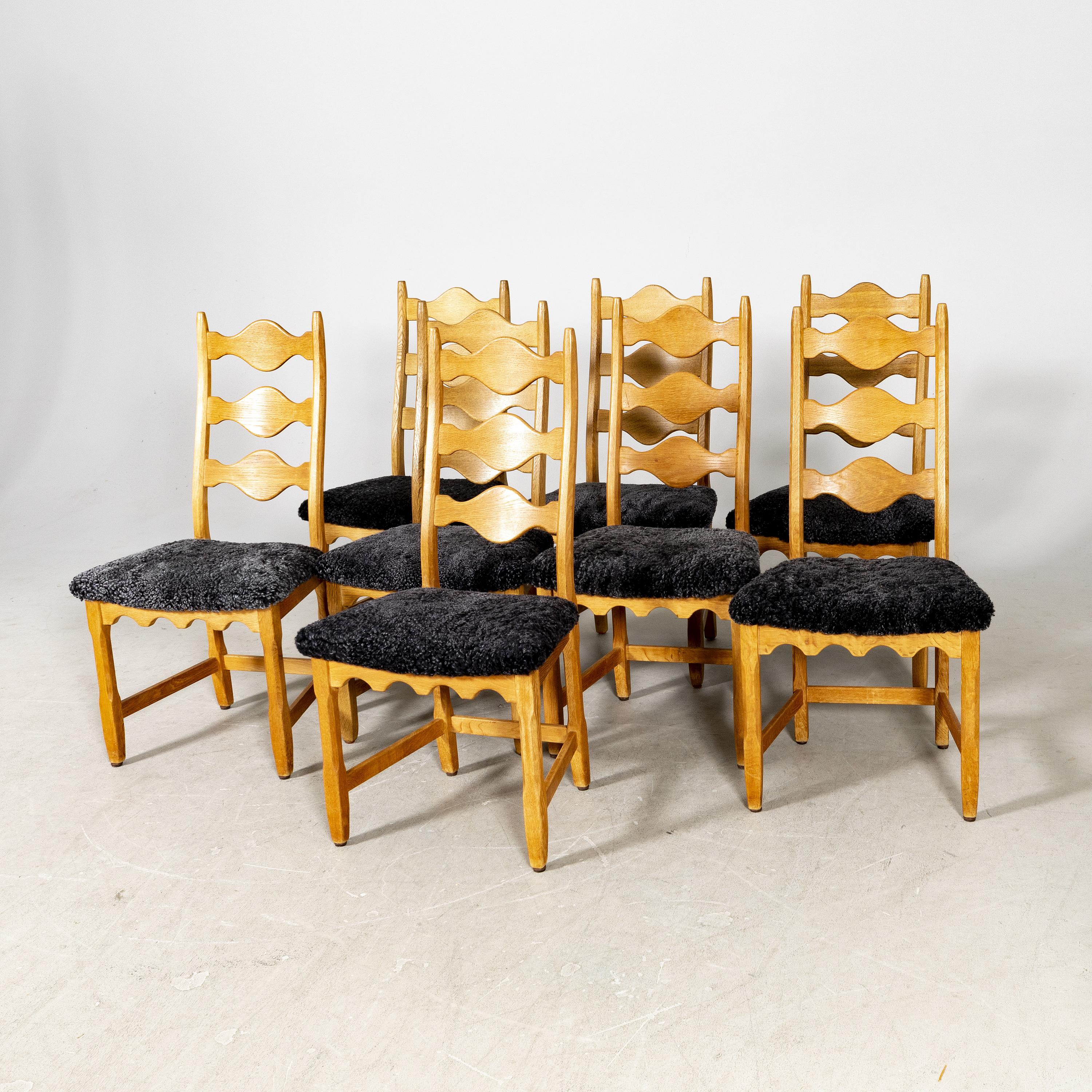 Swedish Set of 8 Henry Kjaernulf Razor Blade Oak Dining Chairs for EG Mobler 1960 For Sale