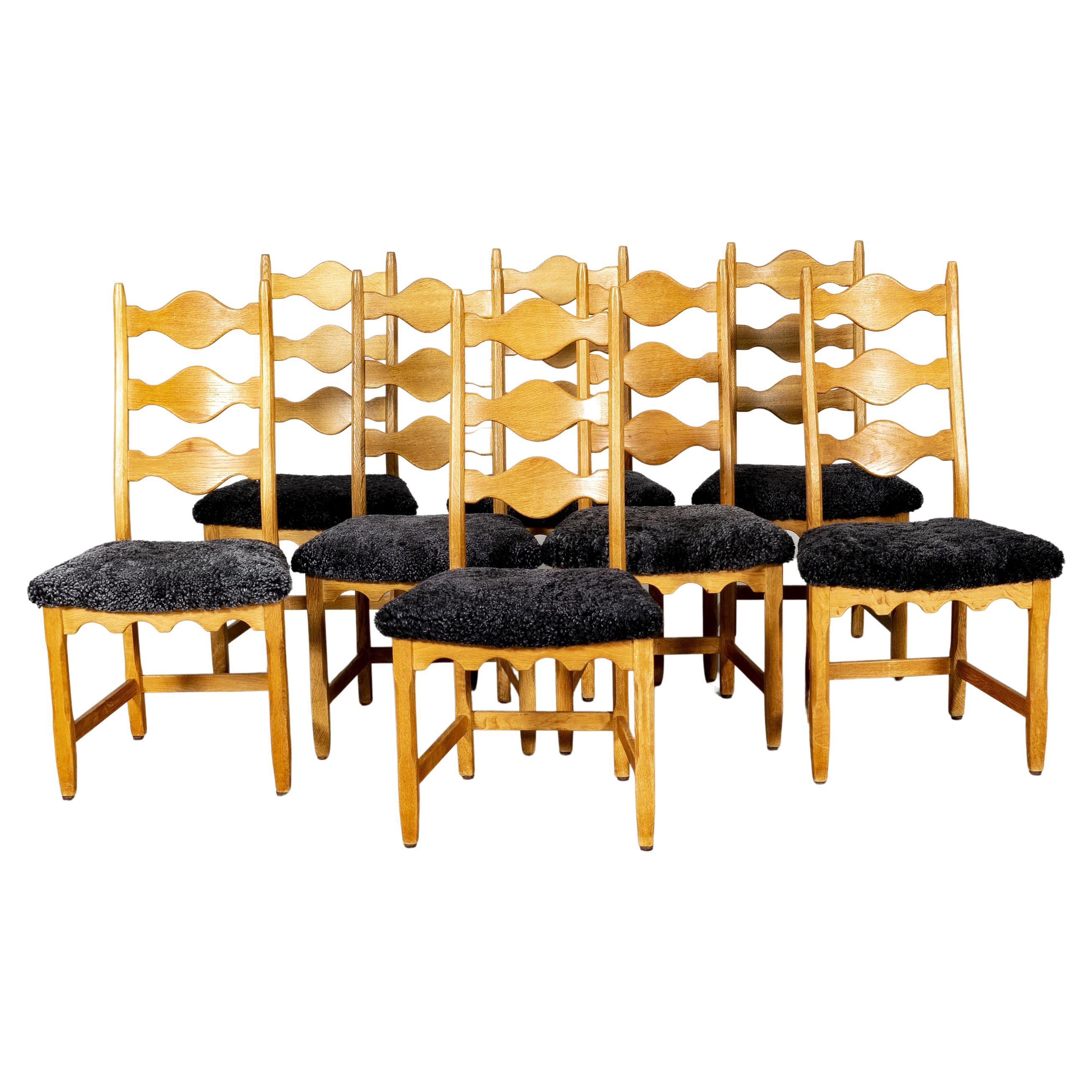 Set of 8 Henry Kjaernulf Razor Blade Oak Dining Chairs for EG Mobler 1960 For Sale