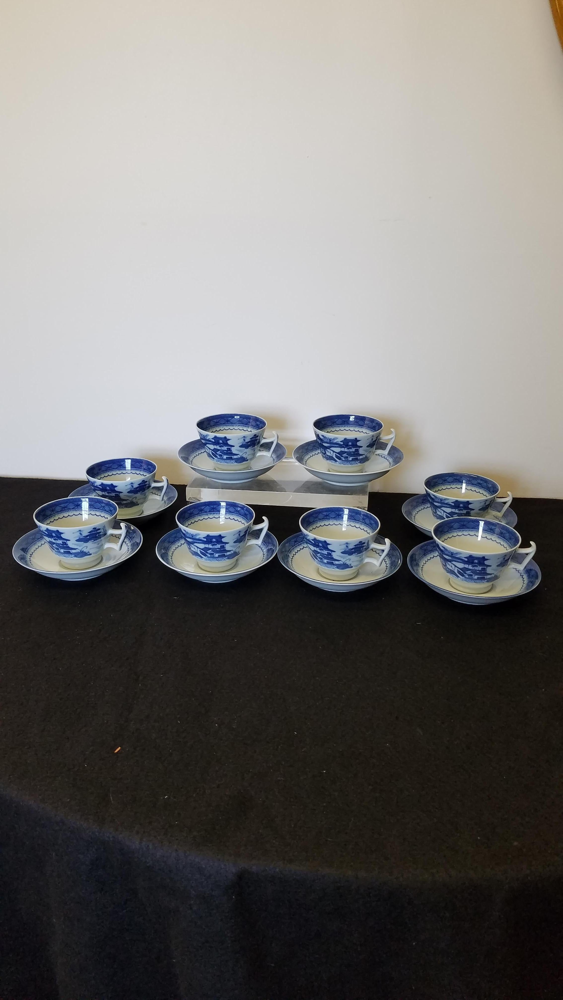 Late 20th Century Set of 8 Mottahedah Tea Cups and Saucers