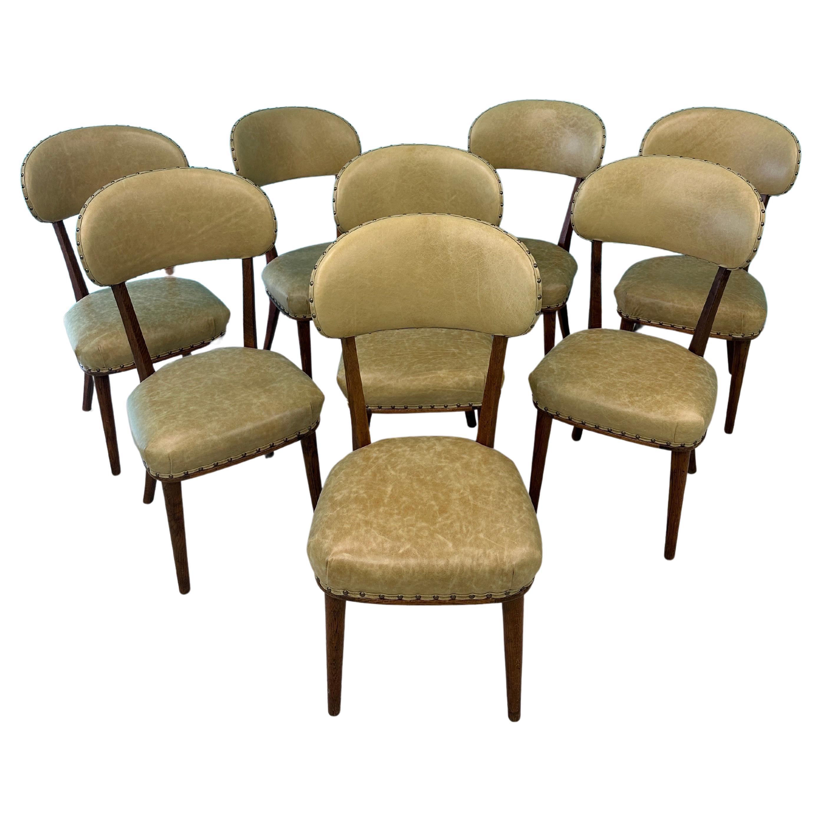 A Set Of 8 Oak & Leather Swedish Dinning Room Chairs 