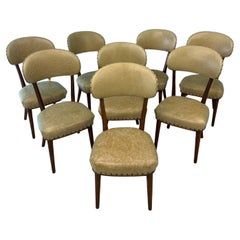 Retro A Set Of 8 Oak & Leather Swedish Dinning Room Chairs 