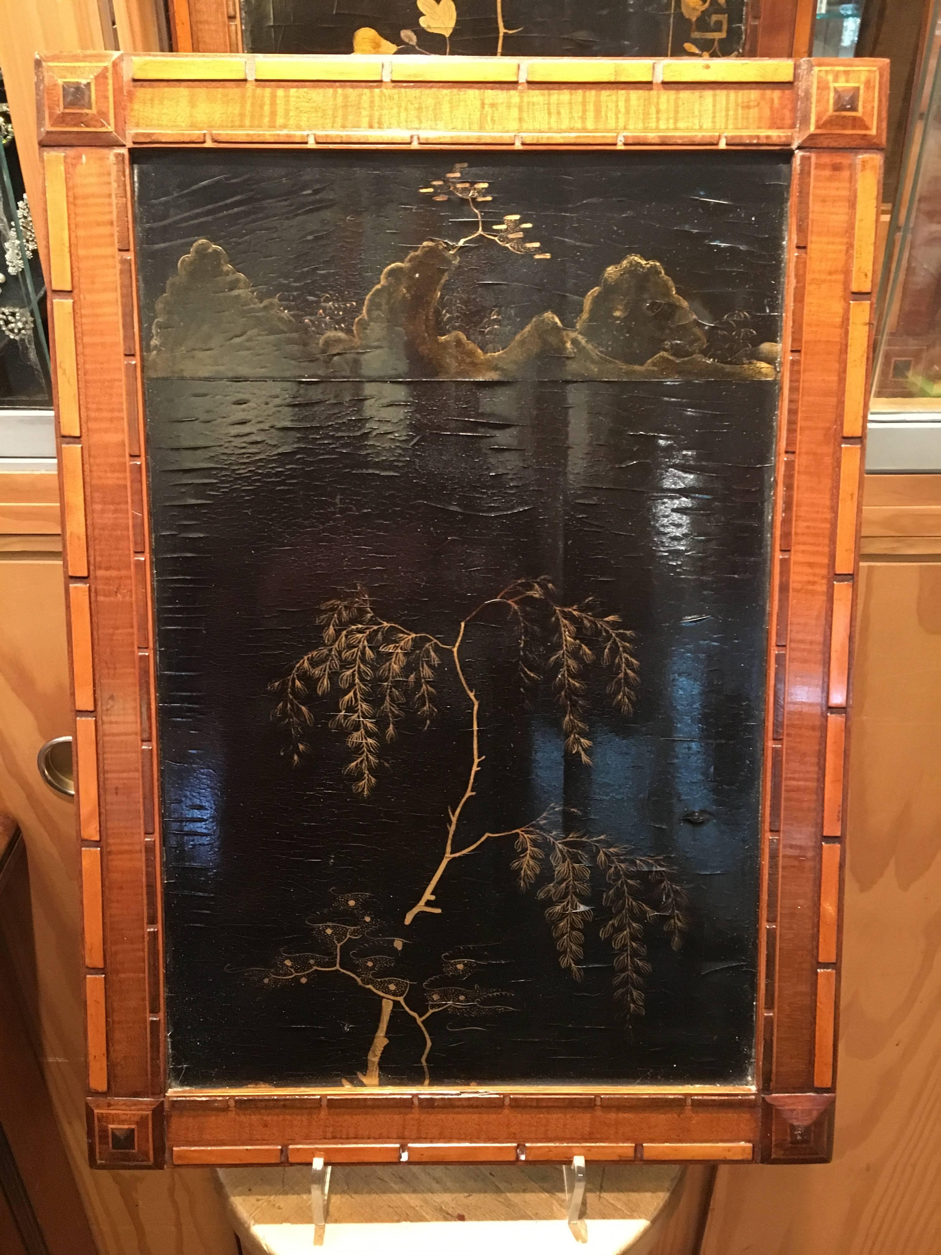 Hardwood Set of Eight Chinese Export Lacquer Panels from a Cruise Ship For Sale