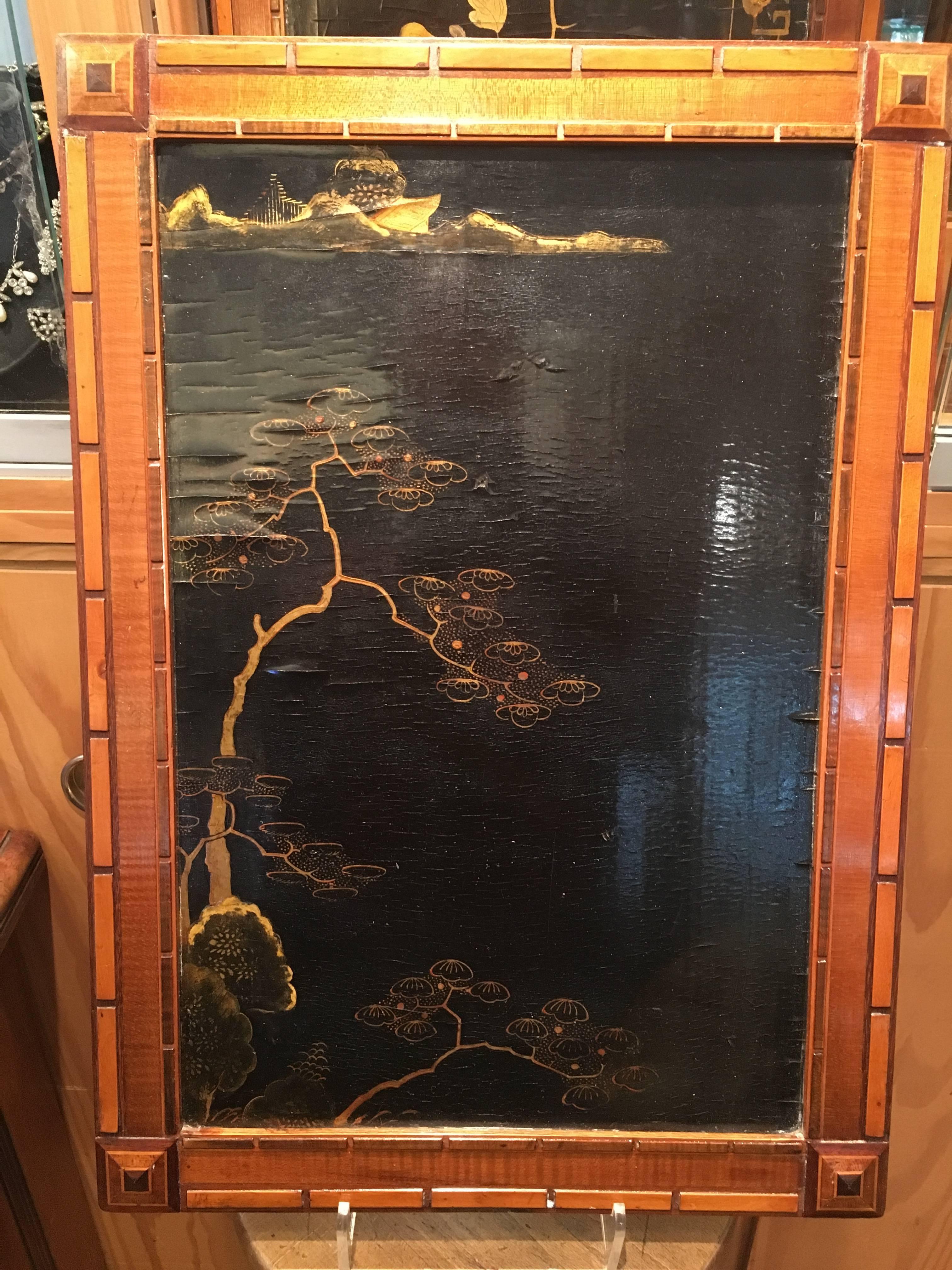 Set of Eight Chinese Export Lacquer Panels from a Cruise Ship For Sale 1