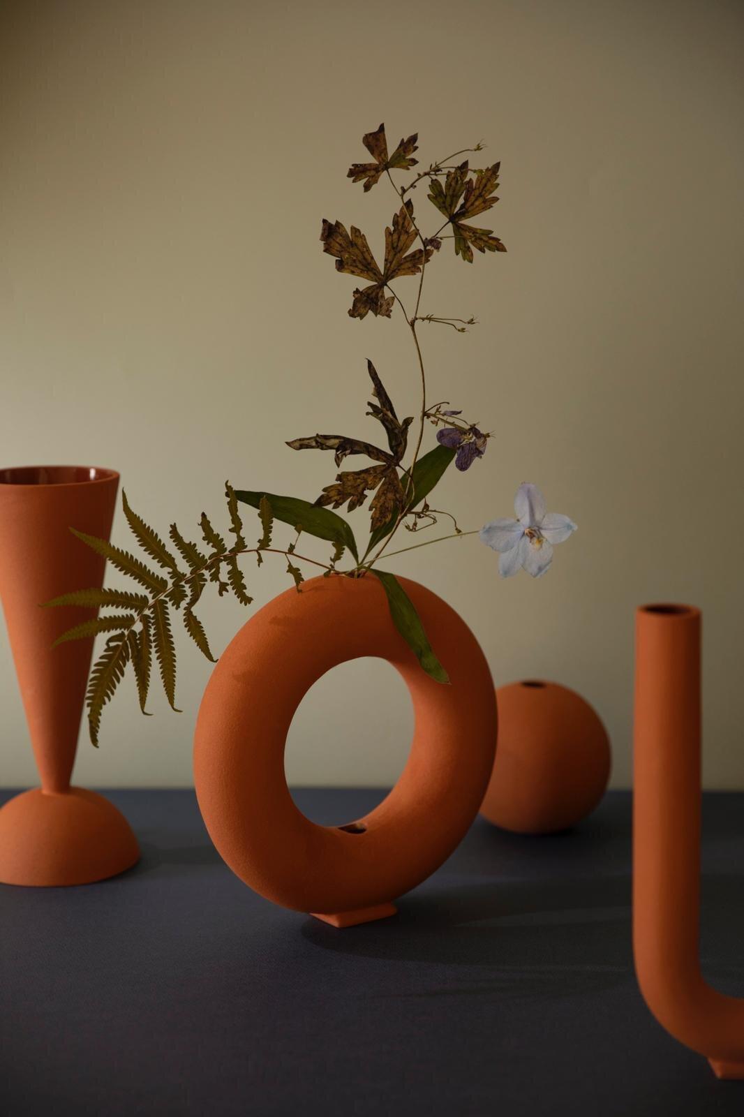 Set of 8 Terracotta Matt Vacuum Vases by Valeria Vasi In New Condition In Geneve, CH
