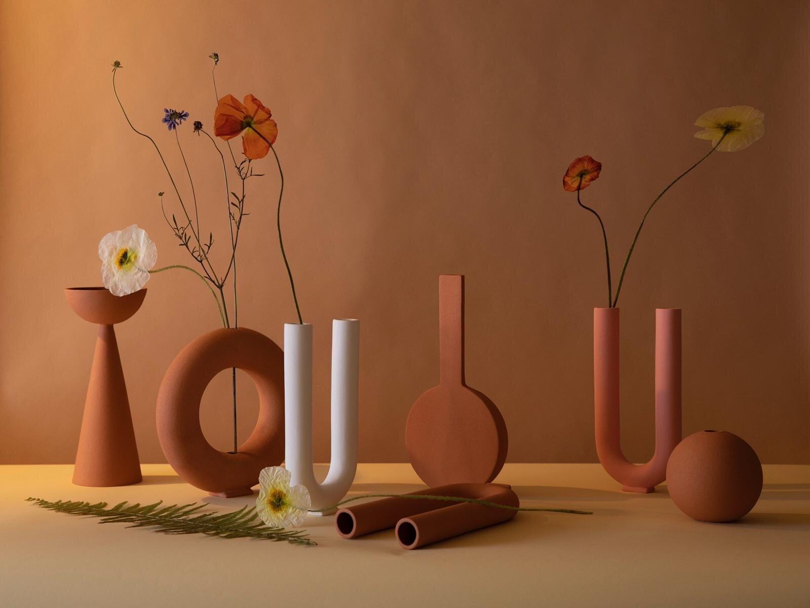 Contemporary Set of 8 Terracotta Matt Vacuum Vases by Valeria Vasi
