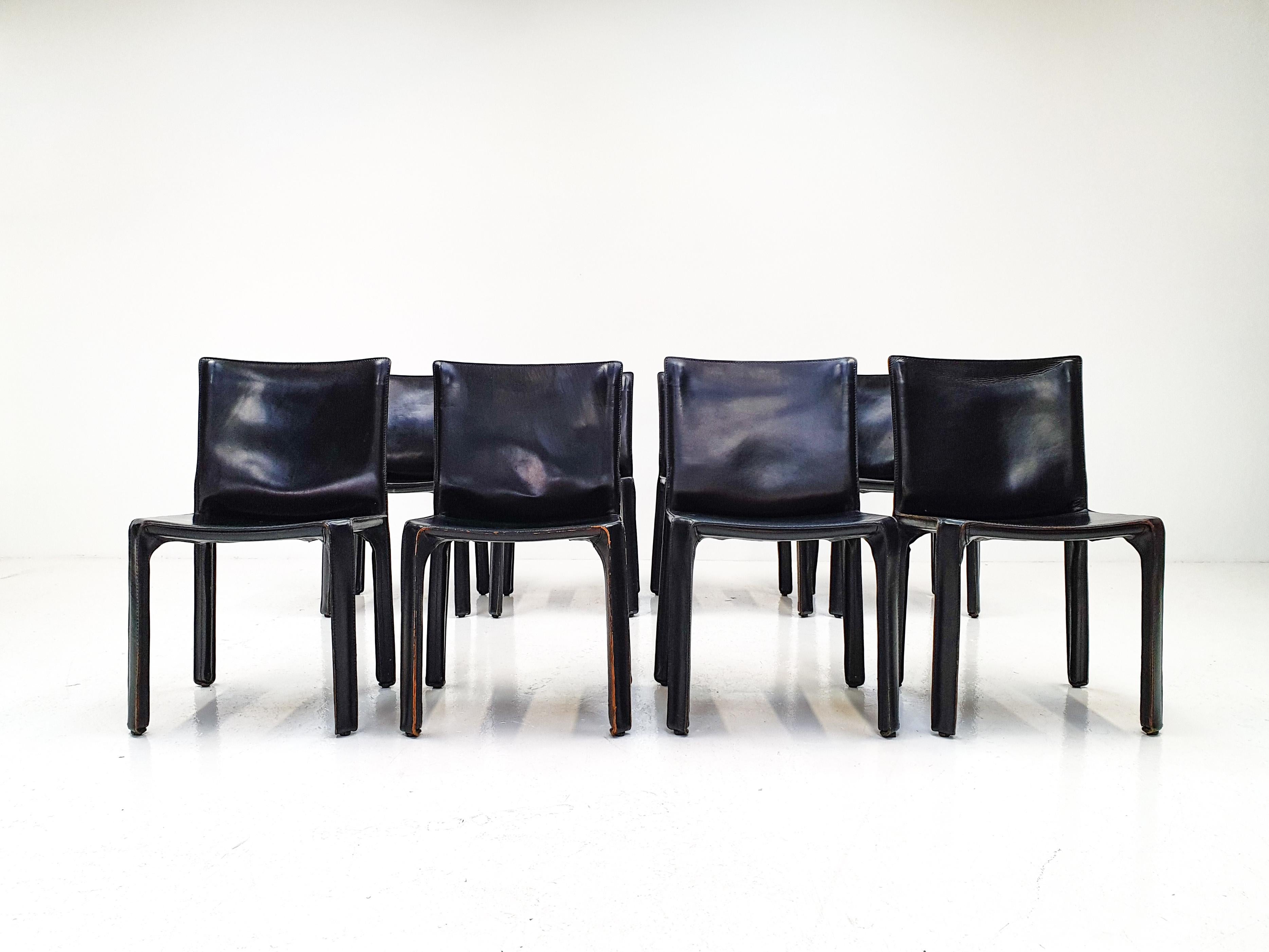 Set of 8 Mario Bellini Leather CAB Chairs in Black for Cassina, 1977, Italy 5