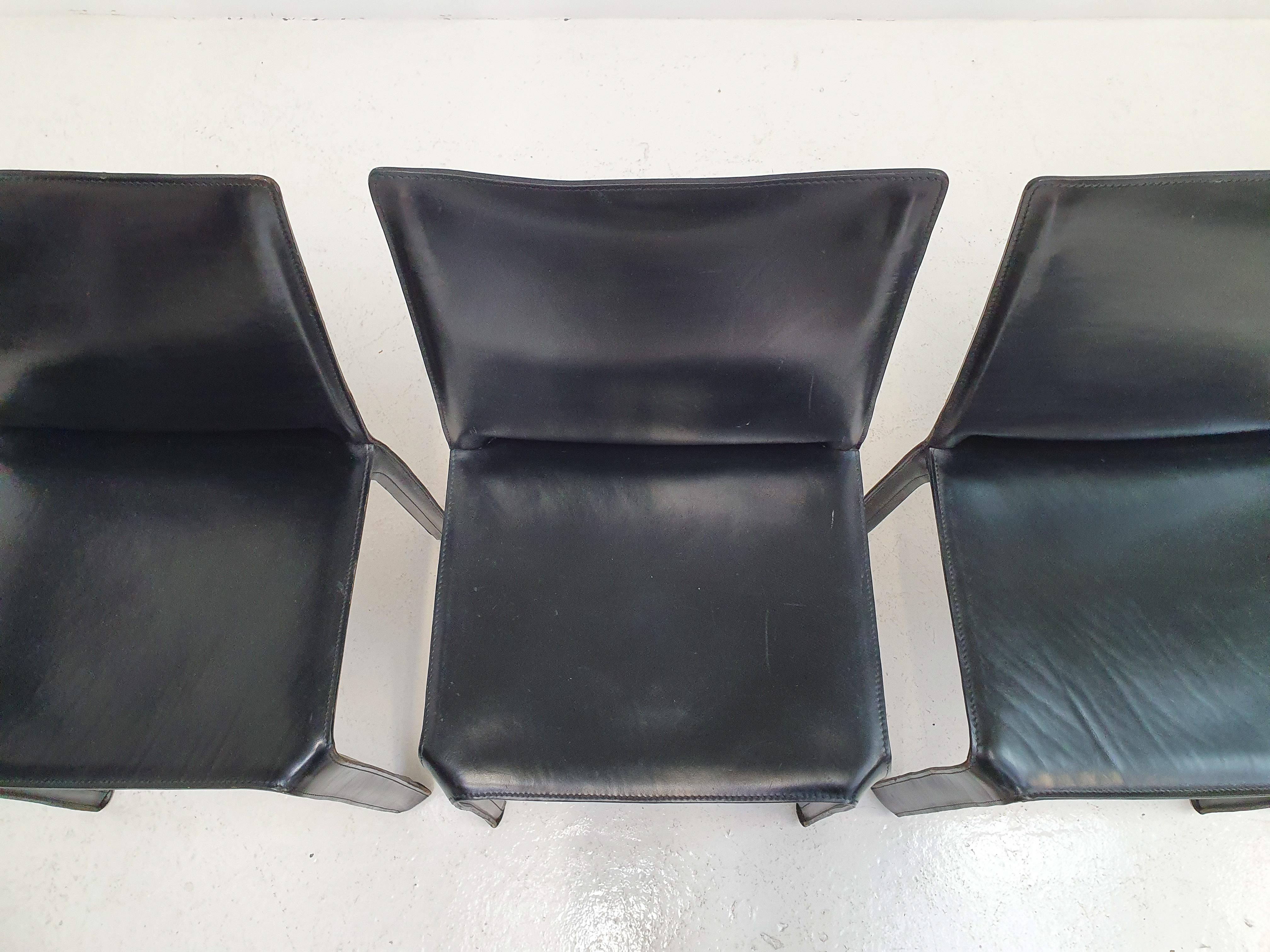 Set of 8 Mario Bellini Leather CAB Chairs in Black for Cassina, 1977, Italy 2