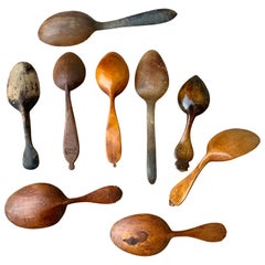Set of 9 Different Pieces 19th Century Hand Carved Spoons