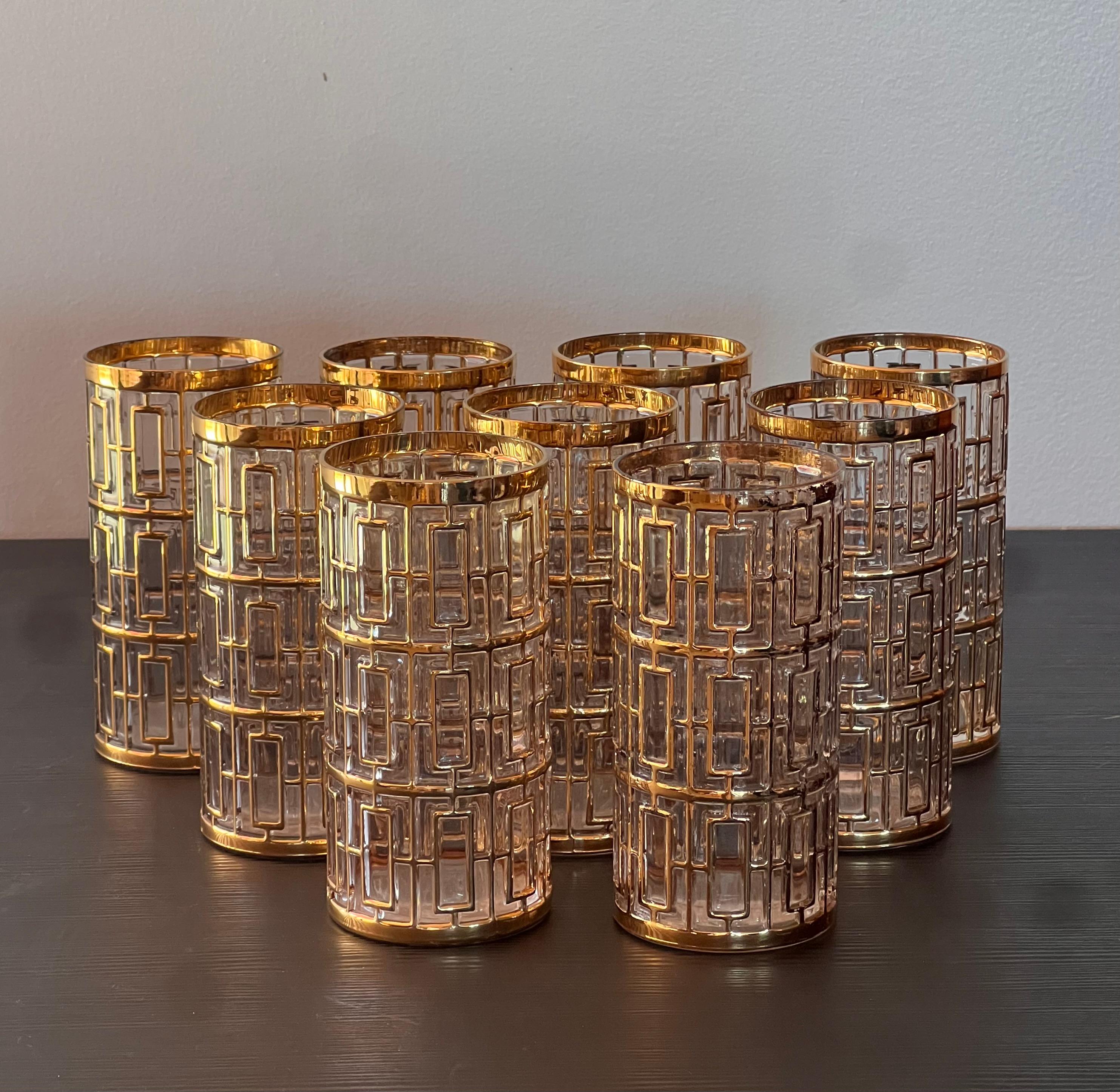 Ein Satz von 9 Shoji-Gläsern mit Goldkäfig von Imperial Glass, um 1975 im Angebot 3