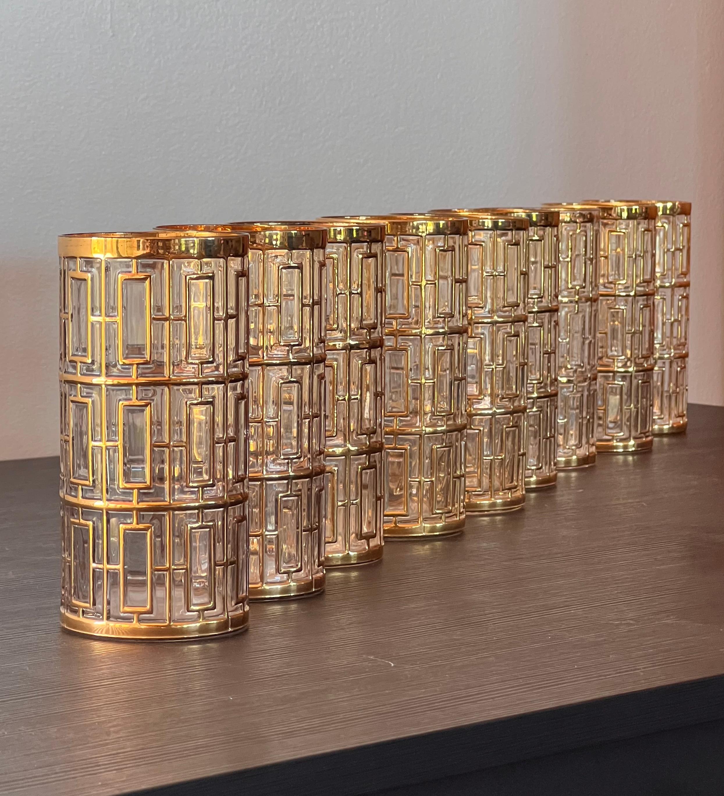 Ein Satz von 9 Shoji-Gläsern mit Goldkäfig von Imperial Glass, um 1975 im Angebot 7