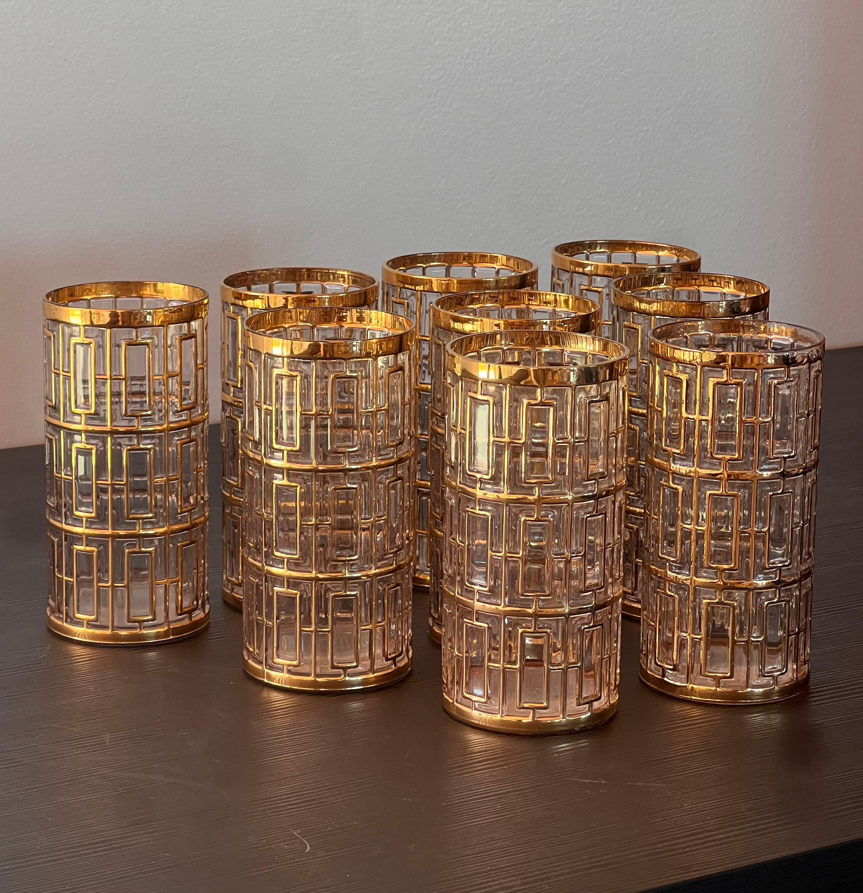 Ein Satz von 9 Shoji-Gläsern mit Goldkäfig von Imperial Glass, um 1975 im Angebot 8