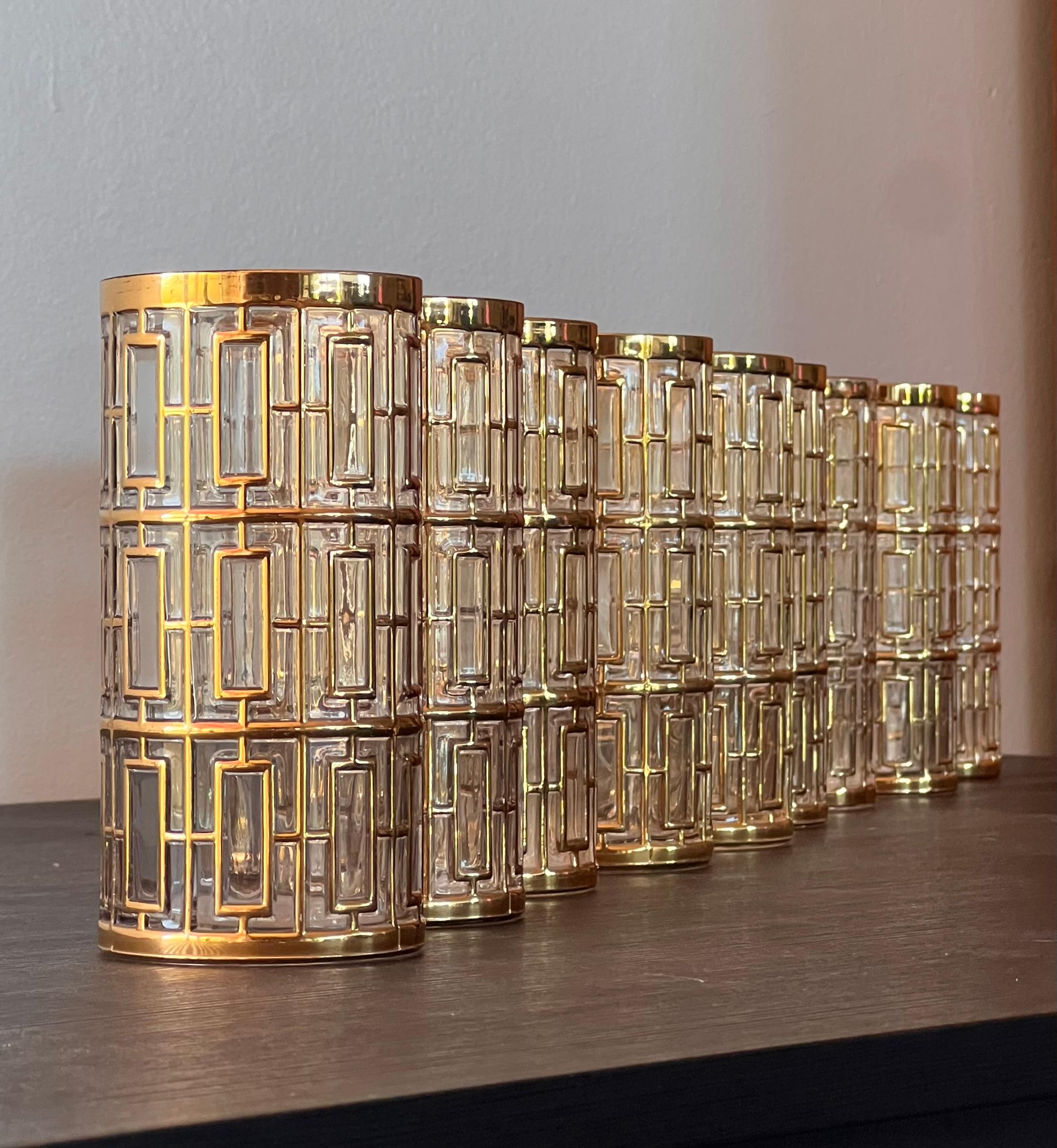 Ein Satz von 9 Shoji-Gläsern mit Goldkäfig von Imperial Glass, um 1975 im Angebot 9