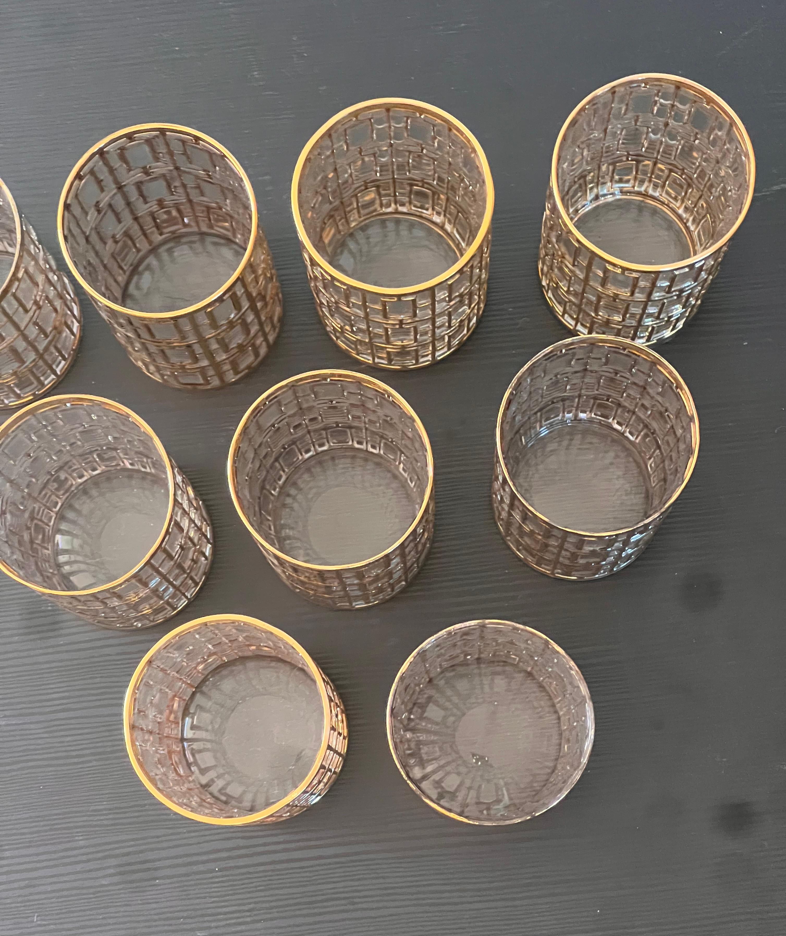 Ein Satz von 9 Shoji-Gläsern mit Goldkäfig von Imperial Glass, um 1975 (20. Jahrhundert) im Angebot