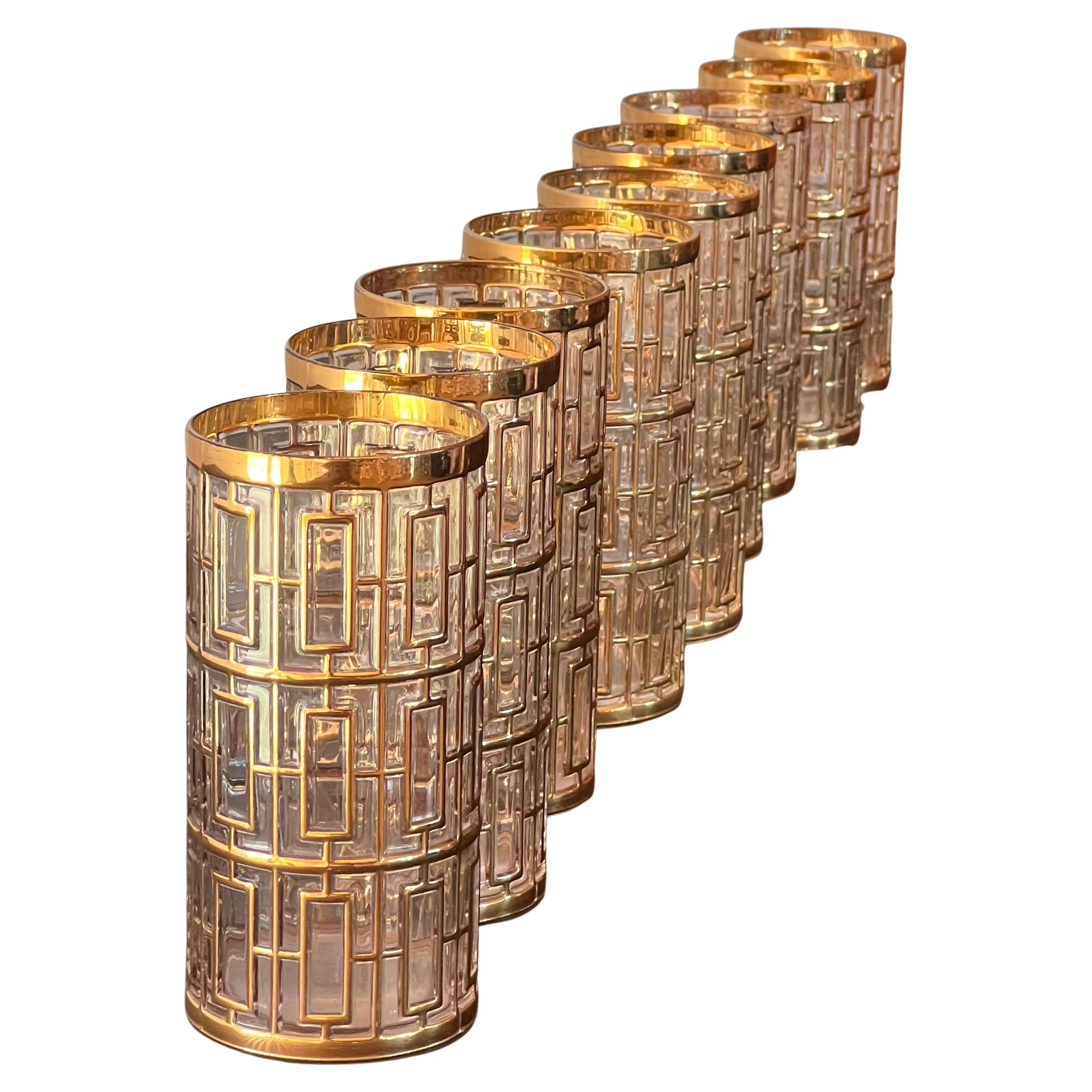 Juego de 9 vasos Shoji de jaula dorada de Imperial Glass, hacia 1975