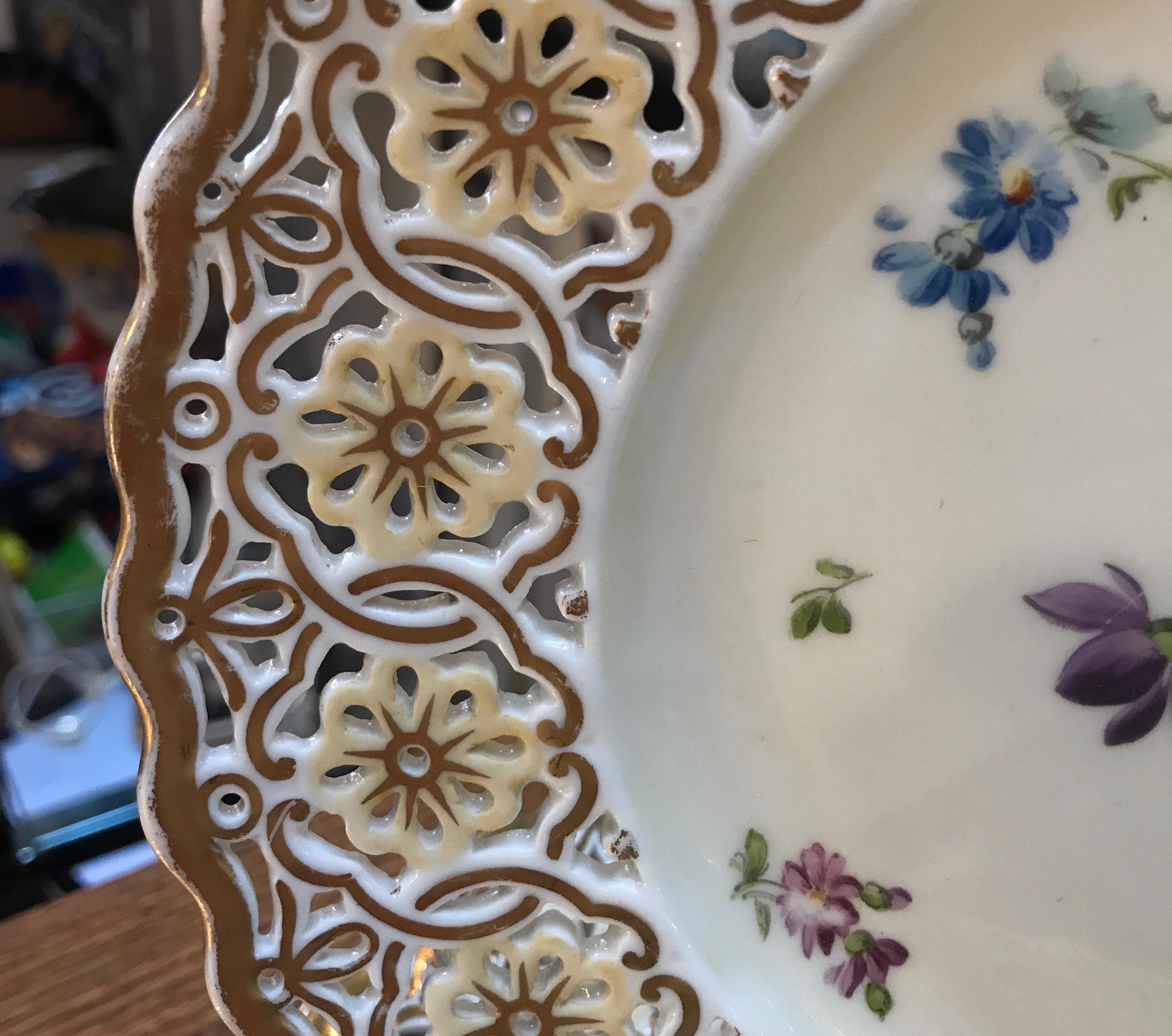 Porcelain Set of 9 Hand Painted and Reticulated Accent Plates For Sale