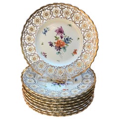 Set of 9 Hand Painted and Reticulated Accent Plates