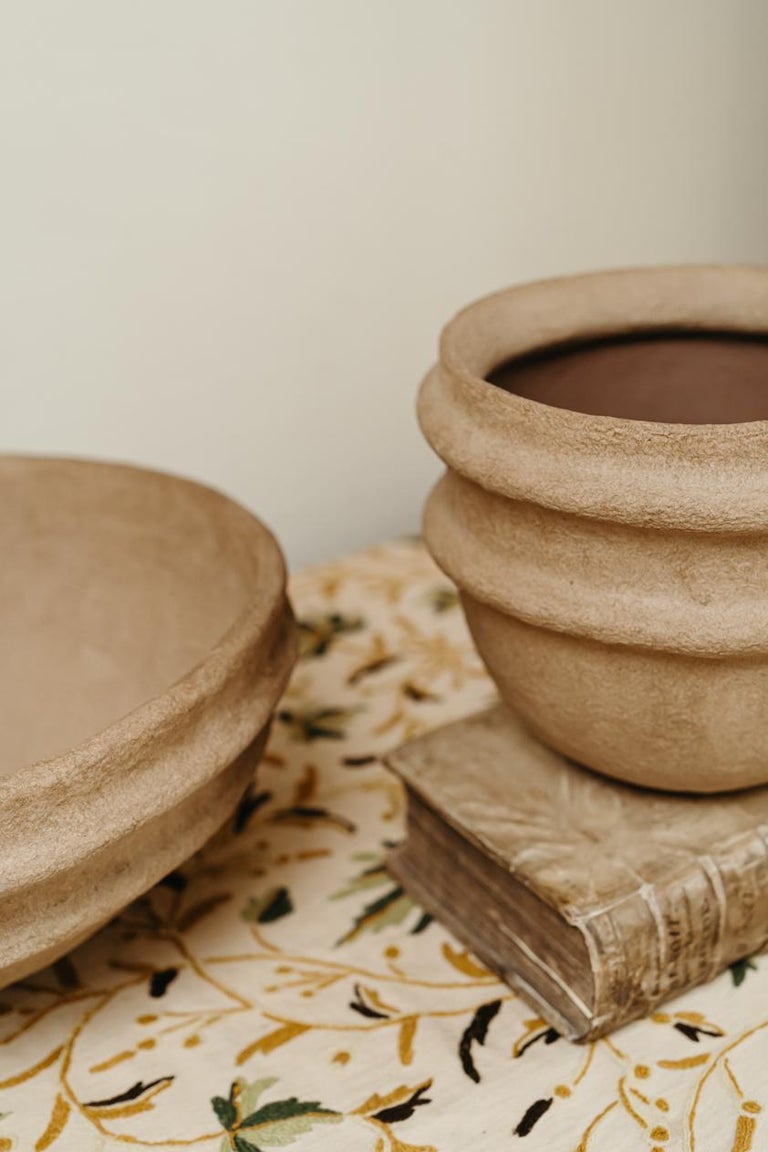 a set of a papier mâché big and small bowl/vase/jardinière For Sale at