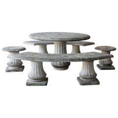 20th Century set of Table, 2 Banks and 2 Stools of French Limestone