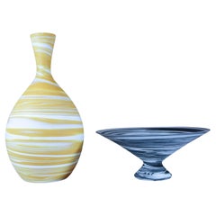 A set of a yellow & black swirl vase & bowl - Sven Wejsfelt Gustavsberg 1980s