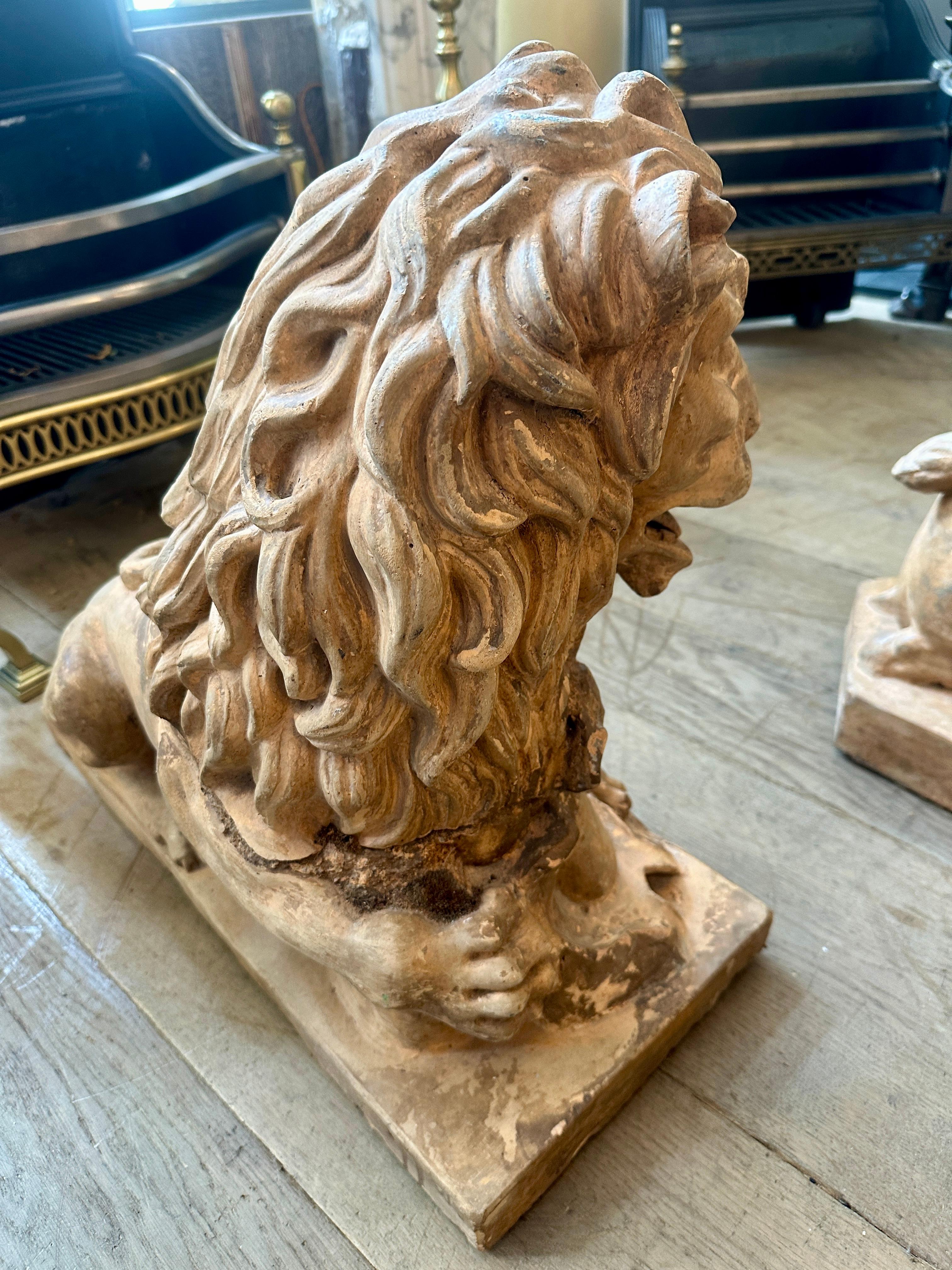 A Set Of Antique 19th C Terracotta Lion Sculptures im Angebot 3