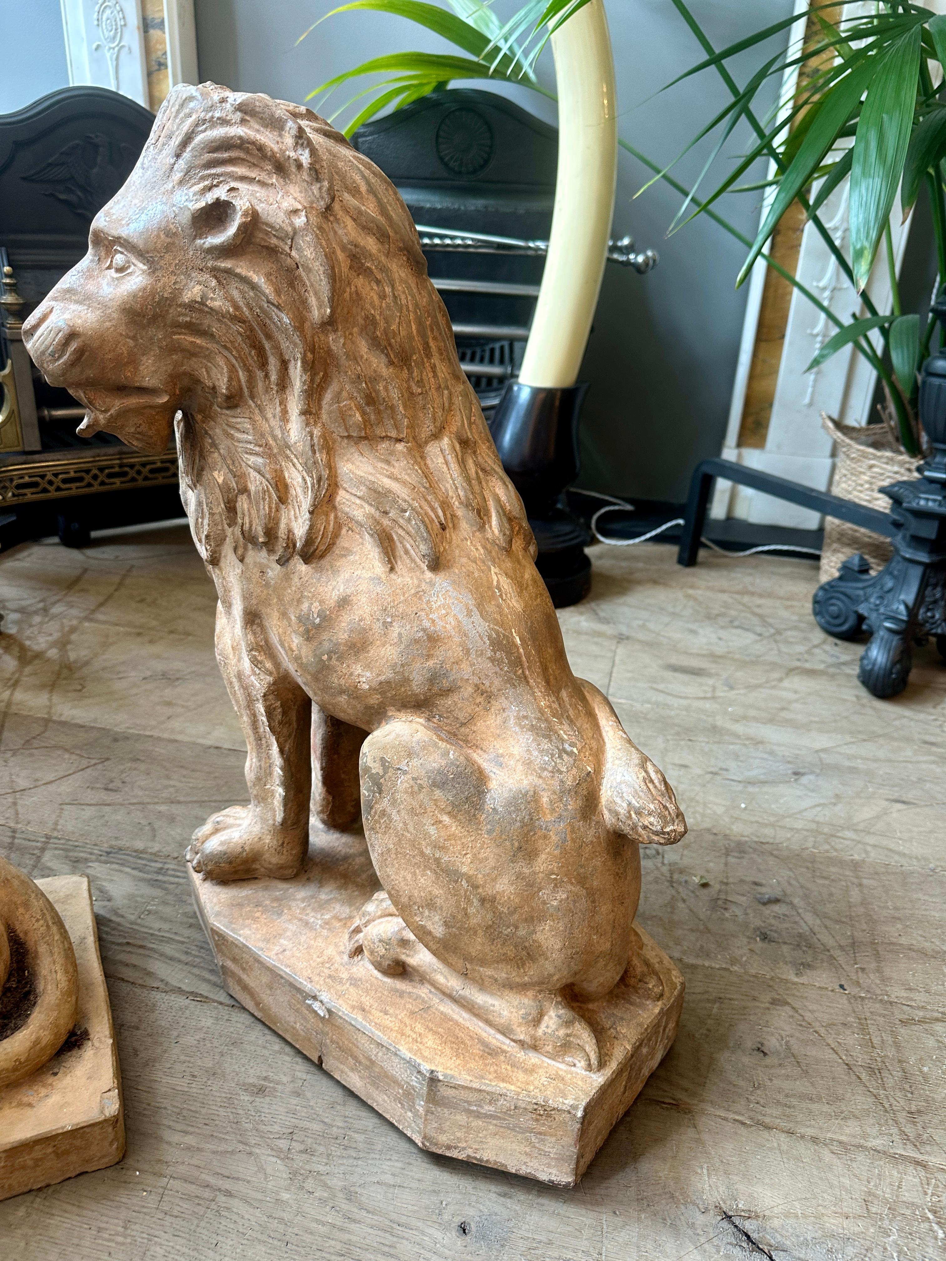 A Set Of Antique 19th C Terracotta Lion Sculptures im Angebot 8