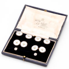 A Set of Antique 9K Gold Mother of Pearl & Blue Enamel Dress Studs and Cufflinks