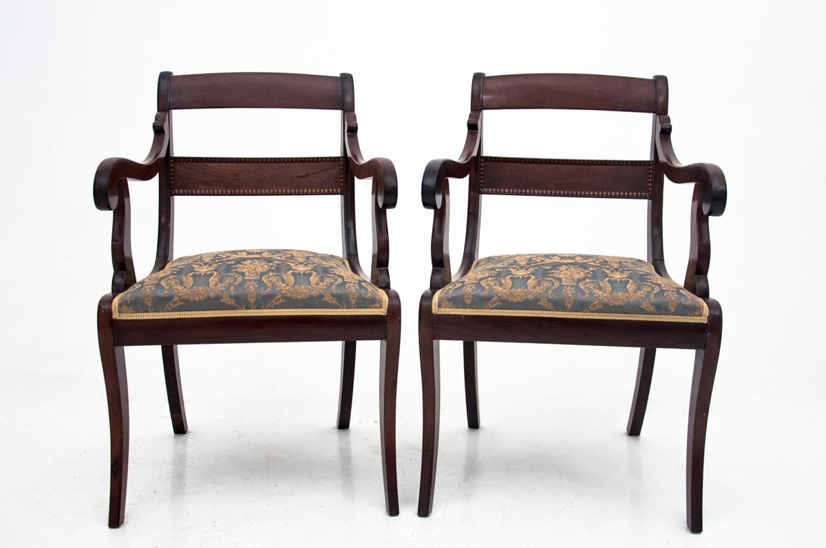 A set of antique armchairs from the late 19th century. Armchairs in very good condition, after professional renovation, upholstered with new fabric.
