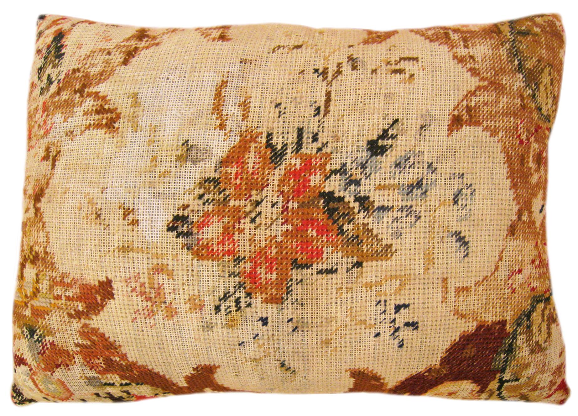 Set of Antique Decorative English Needlepoint Rug Pillows with Floral For Sale 11