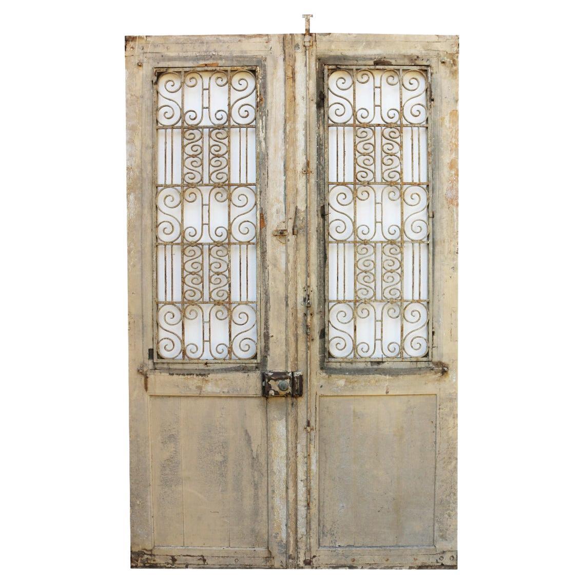 Set of Antique Doors with Iron Grills For Sale