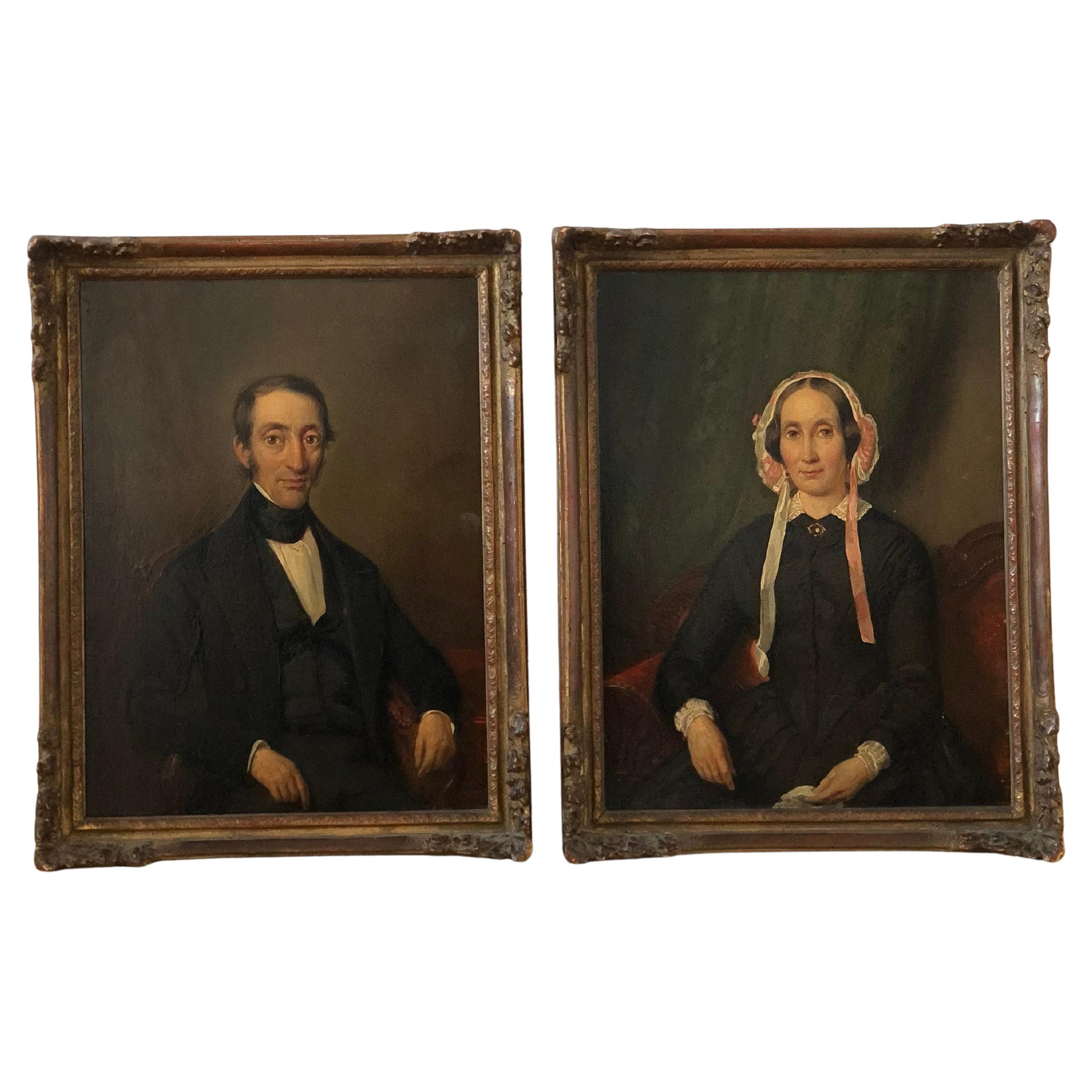 Conjunto de retratos holandeses antiguos de una pareja noble