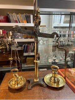 A Set of Antique English Brass and Steel Balance Beam Scales, Made by National