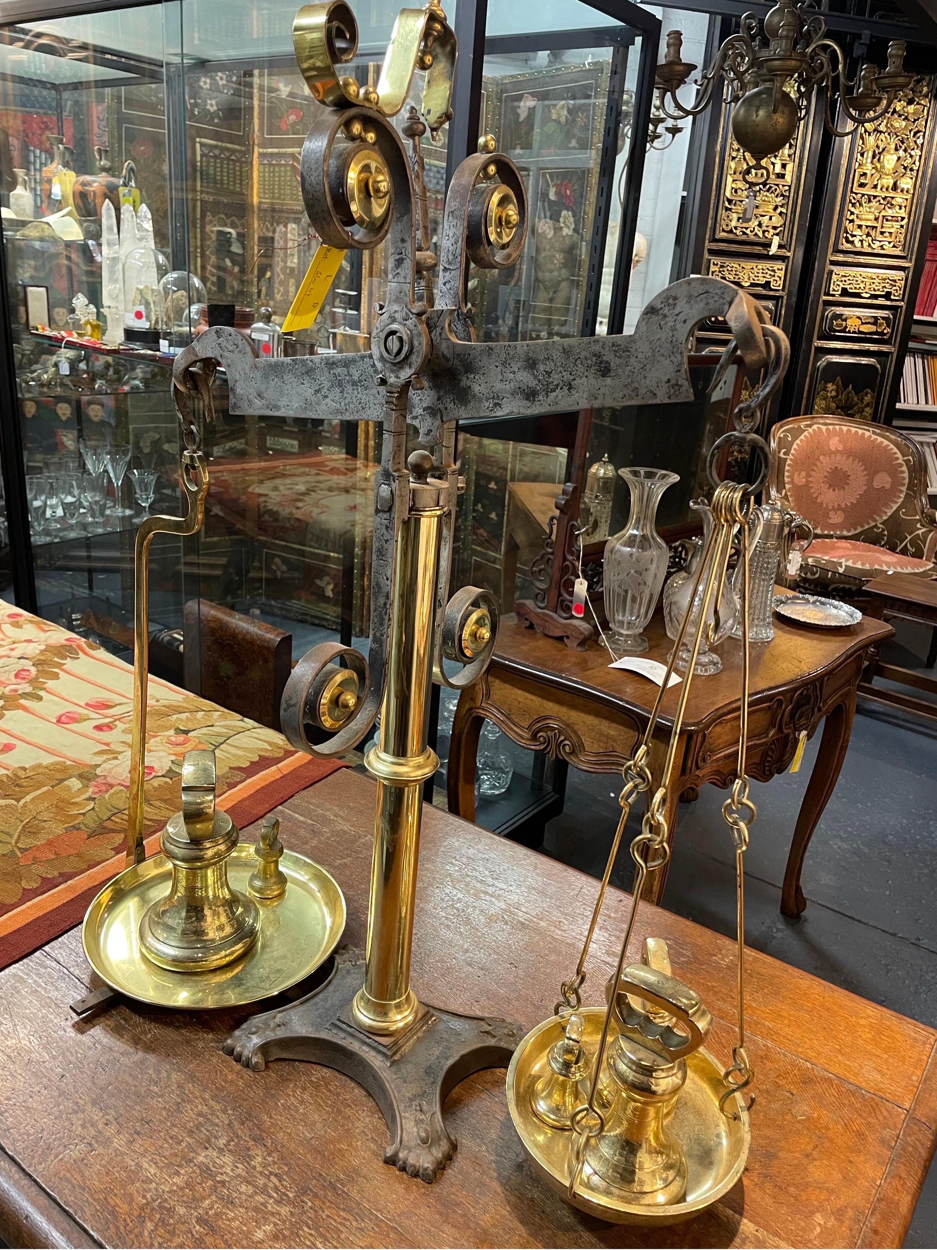 20th Century A Set of Antique English Brass and Steel Balance Beam Scales, Made by National