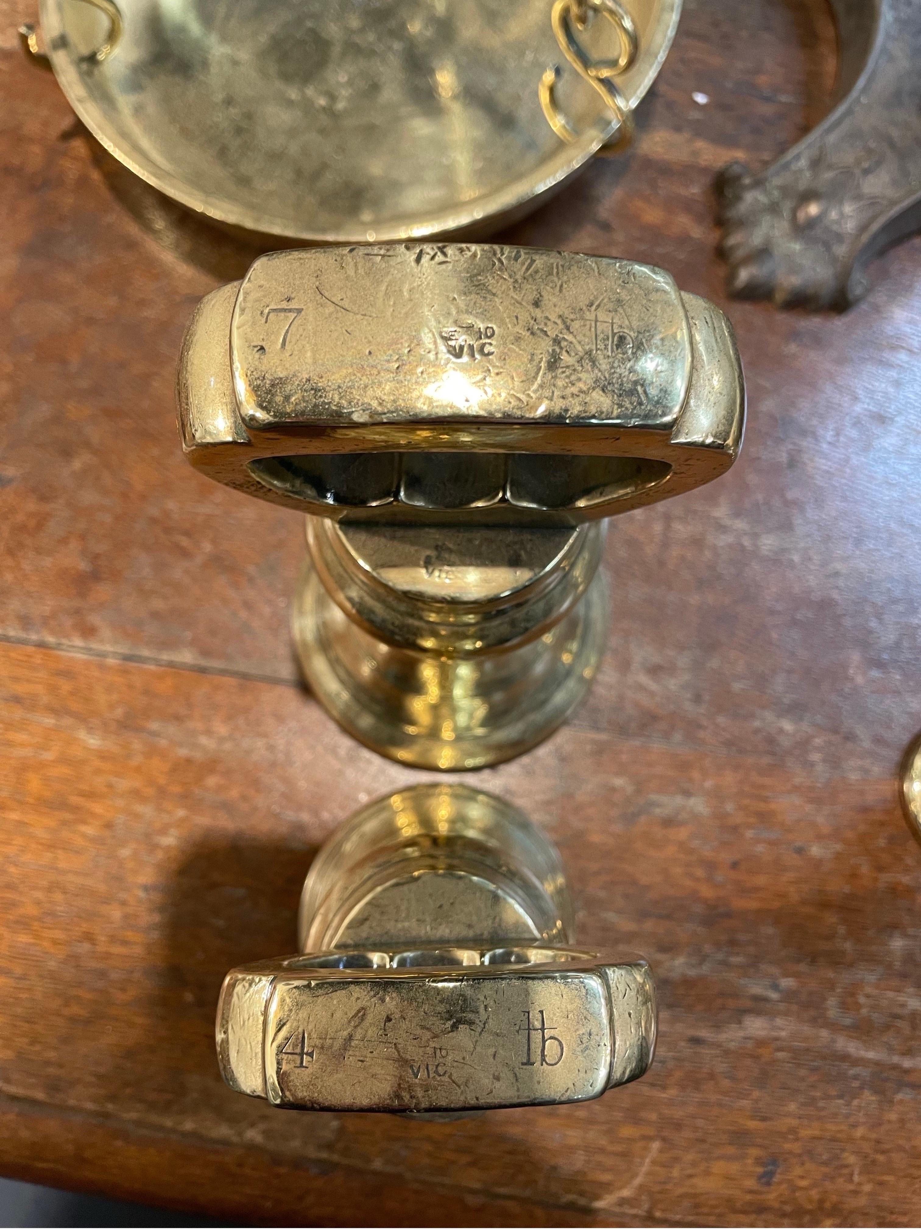 A Set of Antique English Brass and Steel Balance Beam Scales, Made by National 2