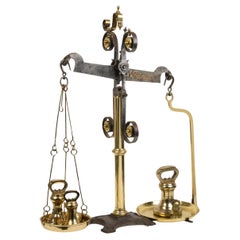 A Set of Antique English Brass and Steel Balance Beam Scales, Made by National