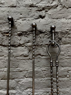 Set of Antique English Burnished Steel Fire Tools