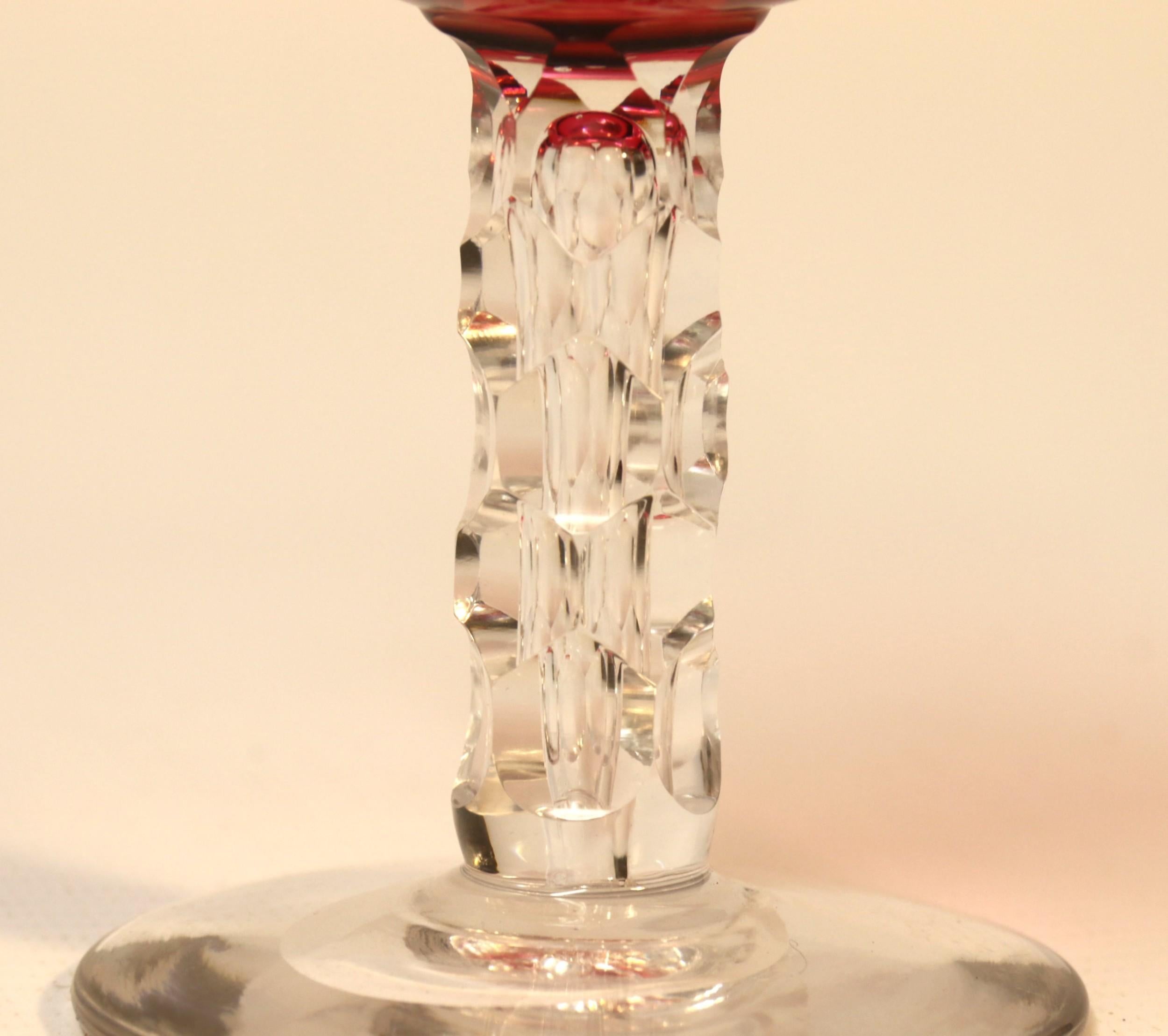 Late 19th Century Set of Antique English Victorian Ruby Glass Goblets with Cut Glass Stems For Sale