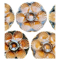 Set of Antique French Sarreguemines Faience Oyster Plates