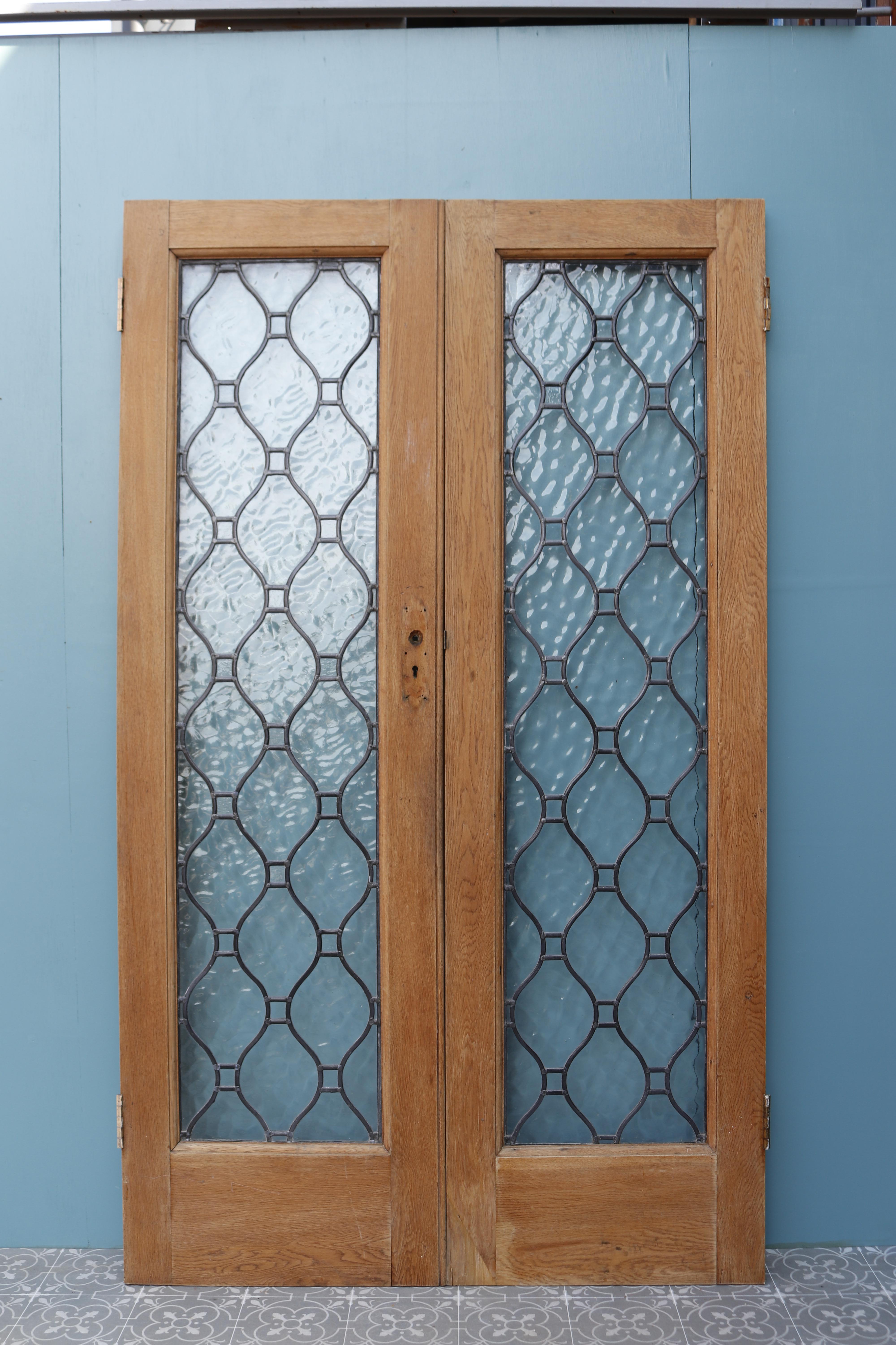 20th Century Set of Antique Glazed Oak Double Doors For Sale