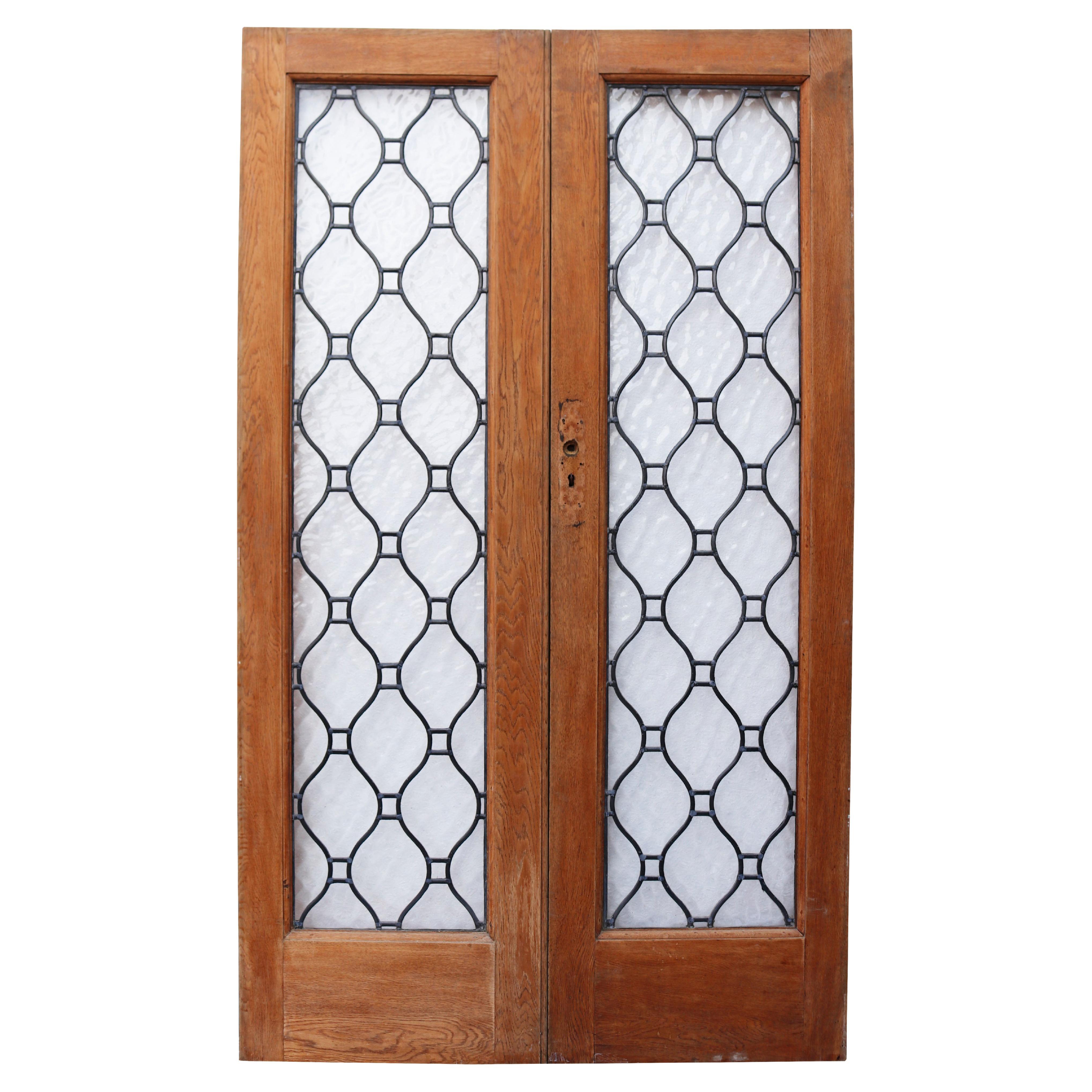 Set of Antique Glazed Oak Double Doors For Sale