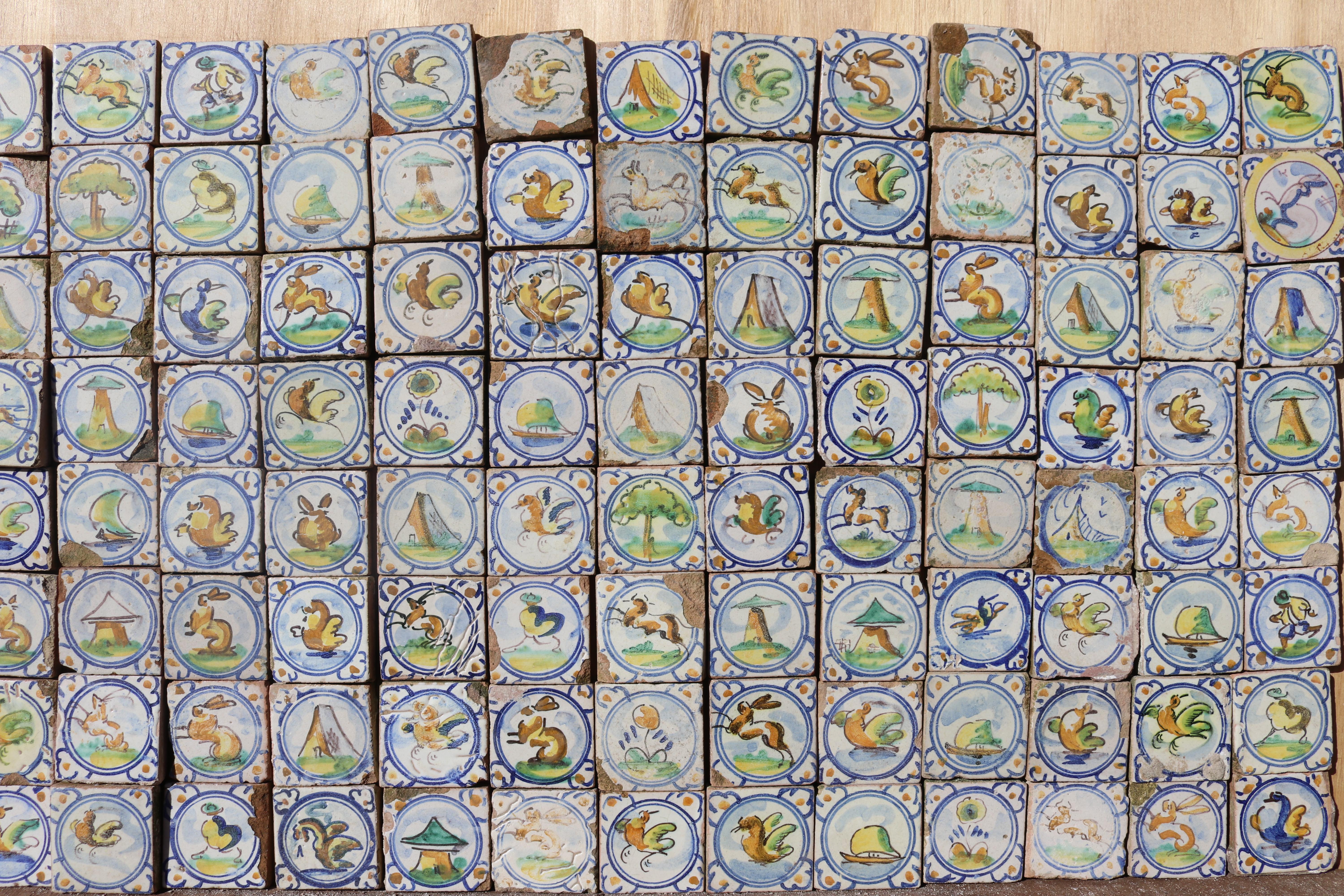 Set of Antique Hand Decorated Spanish Tiles 1