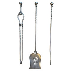 Ensemble d'outils de feu anciens en acier poli