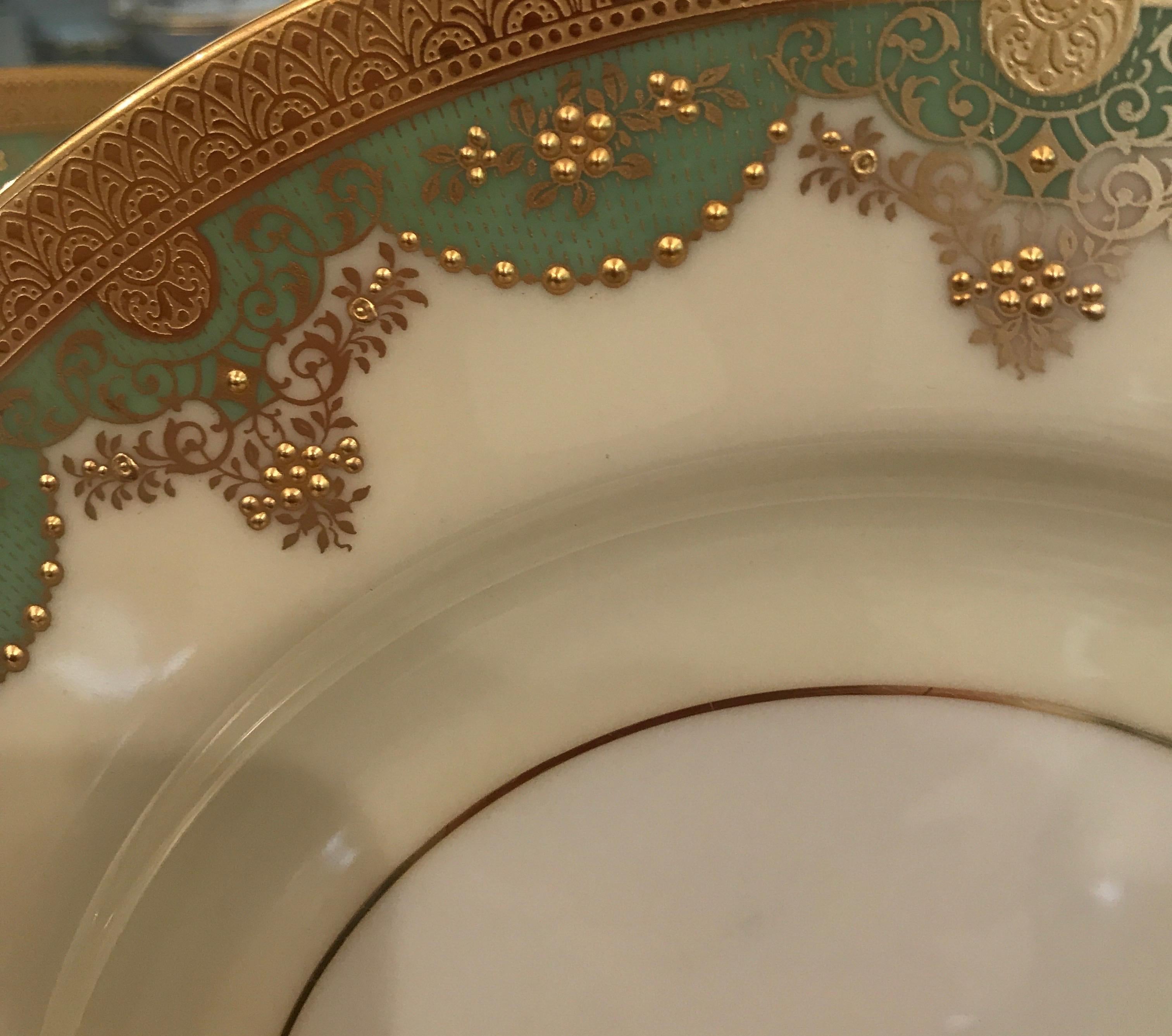 Set of 12 Antique Raised Gilt Service Dinner Plates 10.5 Inches Diameter In Excellent Condition In Lambertville, NJ