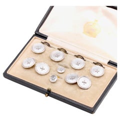 Antique A Set of Art Deco Platinum and 9K Yellow Gold Mother of Pearl Button Dress Studs