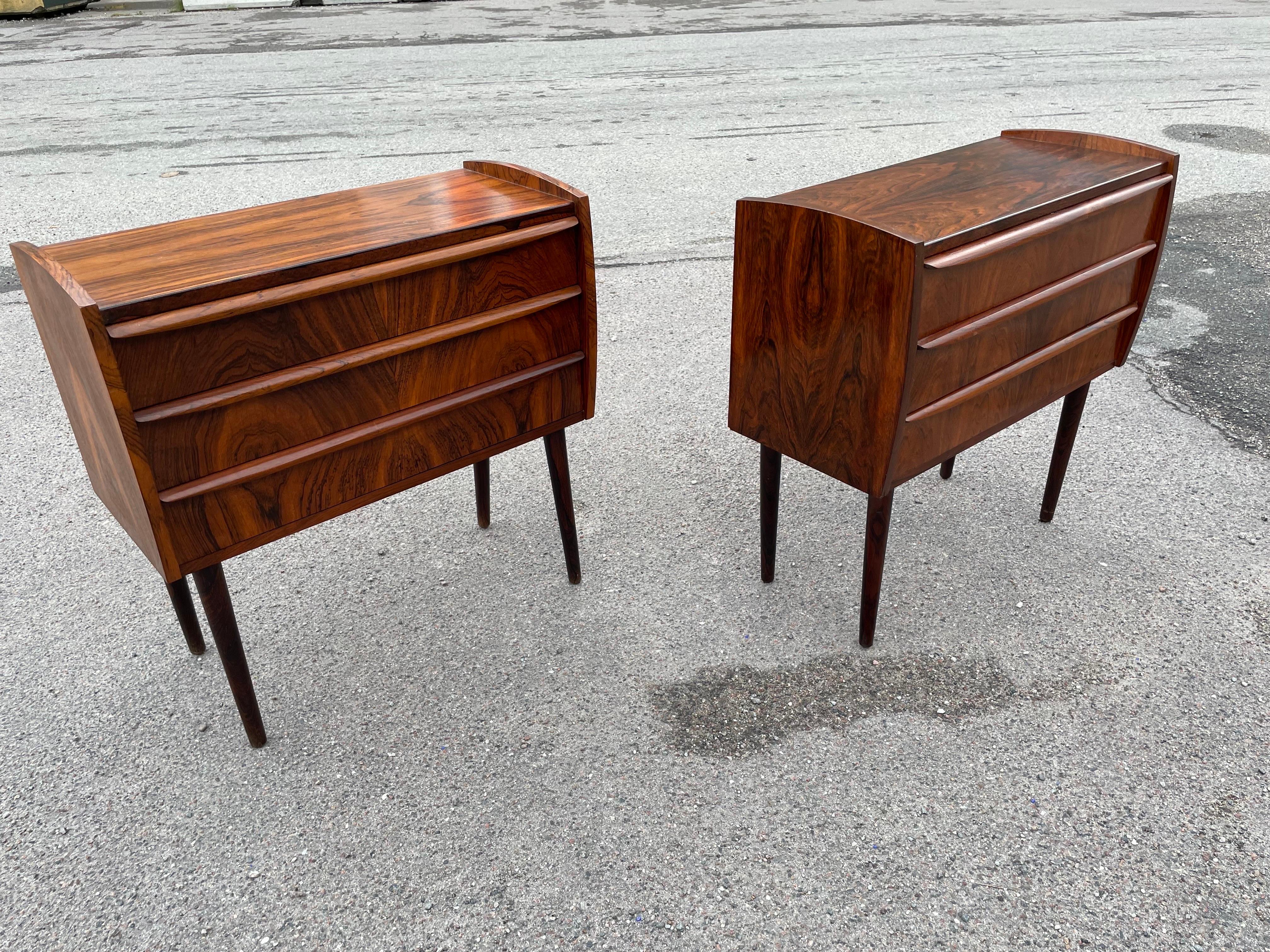 Wood Set of Beautiful Danish Rosewood Nightstands or Dressers from the 1960's For Sale