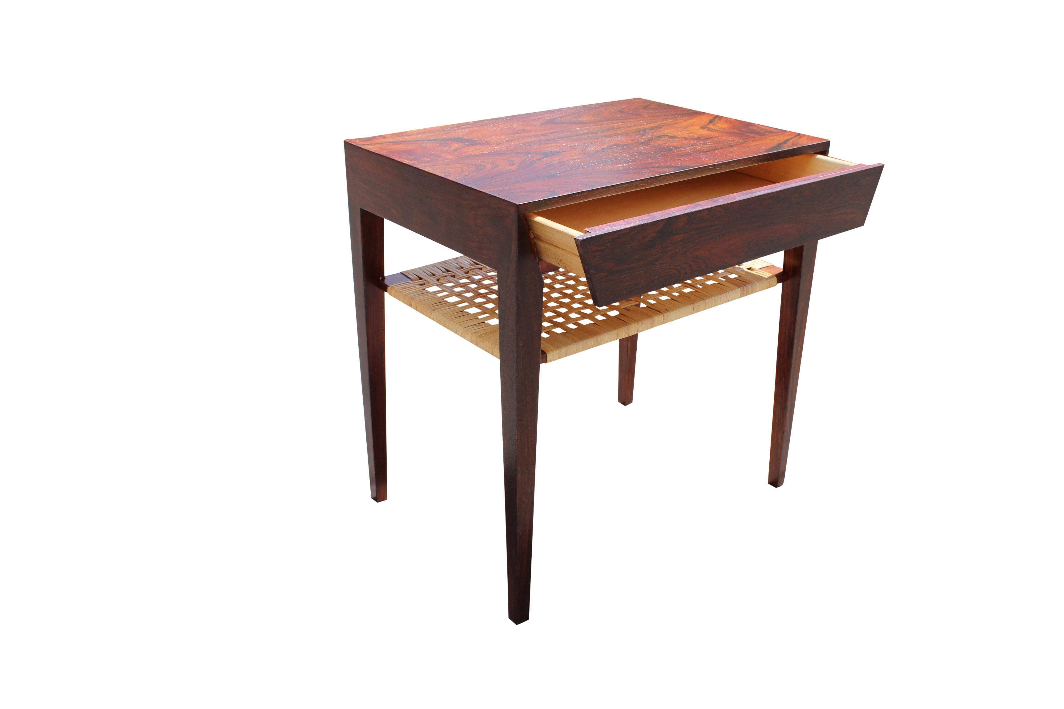 Danish Set of Bedside Tables in Rosewood and Papercord Shelf by Severin Hansen, 1960s