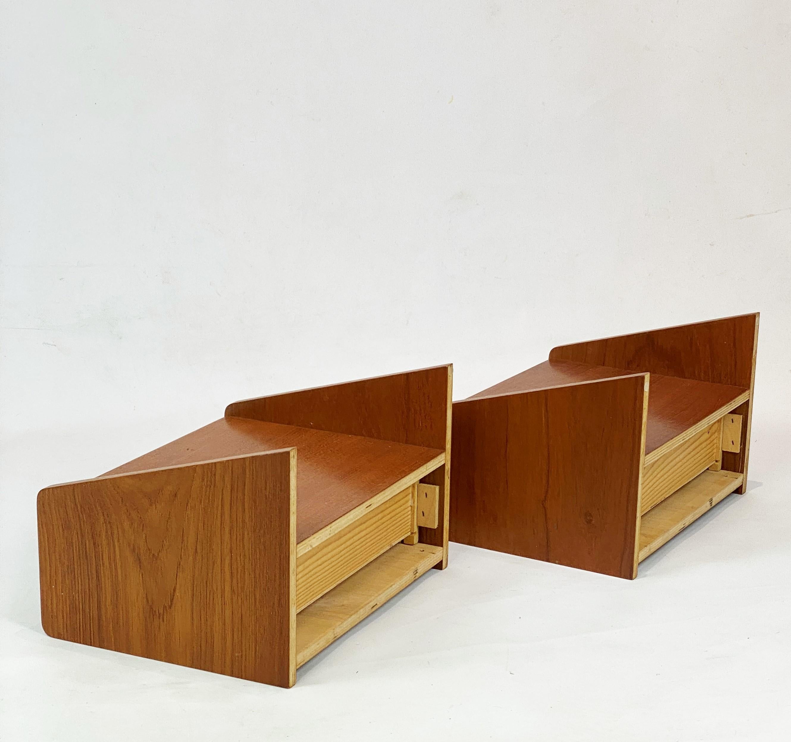 Scandinavian Modern Set of Bedside Tables with Drawer in Teak of Danish Design, 1960s