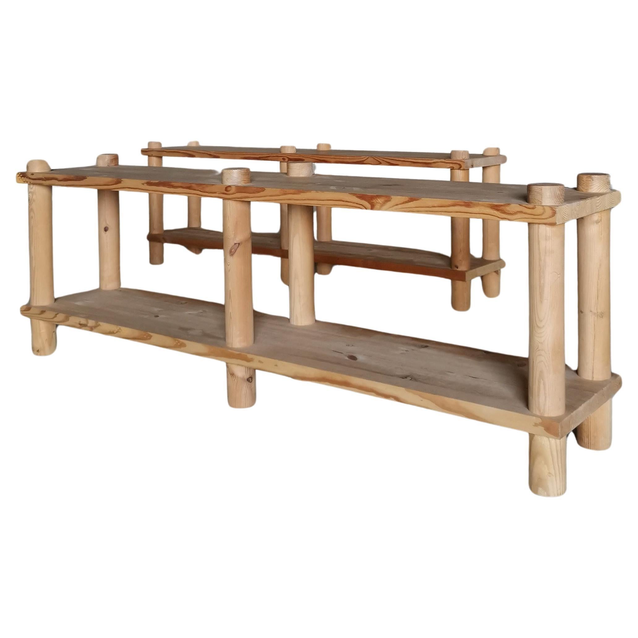 A set of Benches / Shelves / Room Dividers in Solid Oregon Pine, Denmark 1960s